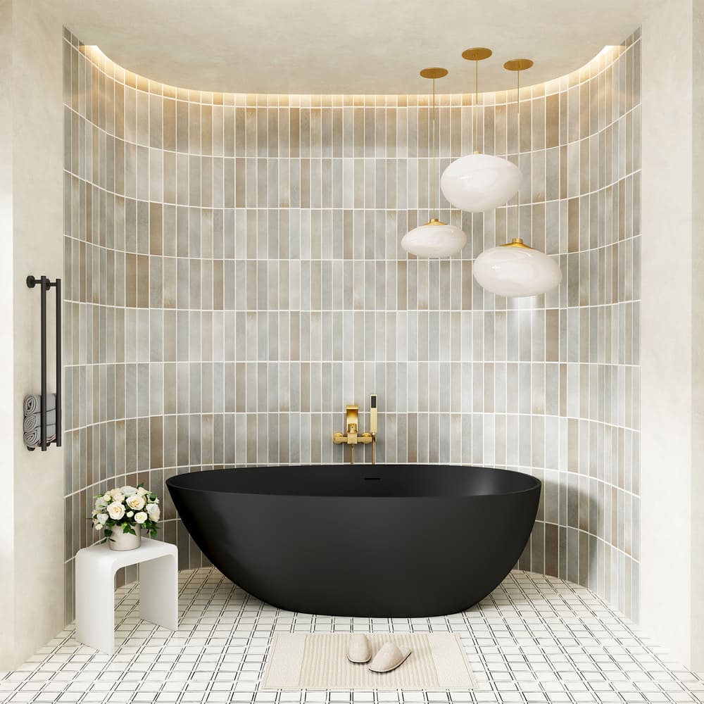 59" Non-porous Egg Shell Stone Resin Freestanding Soaking Tub Matte Black, Matte Grey - Egg Harbor