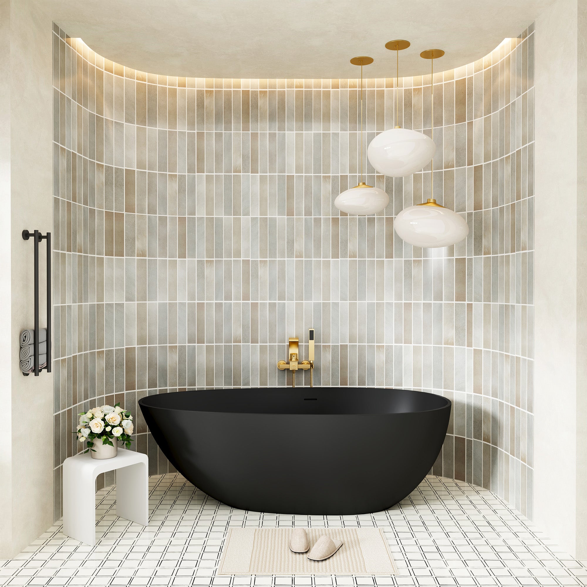 59" Non-porous Egg Shell Stone Resin Freestanding Soaking Tub Matte Black, Matte Grey - Egg Harbor