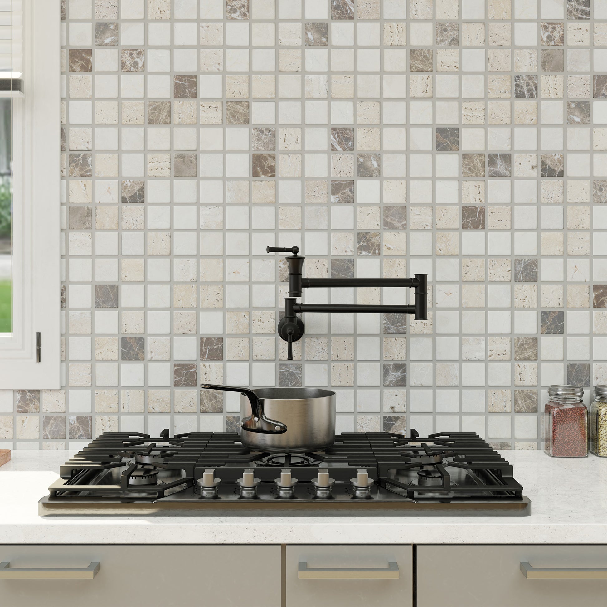 Wall-Mounted Kitchen Faucet with Dual Handles 360° Rotatable Pot Filler in Matte Black