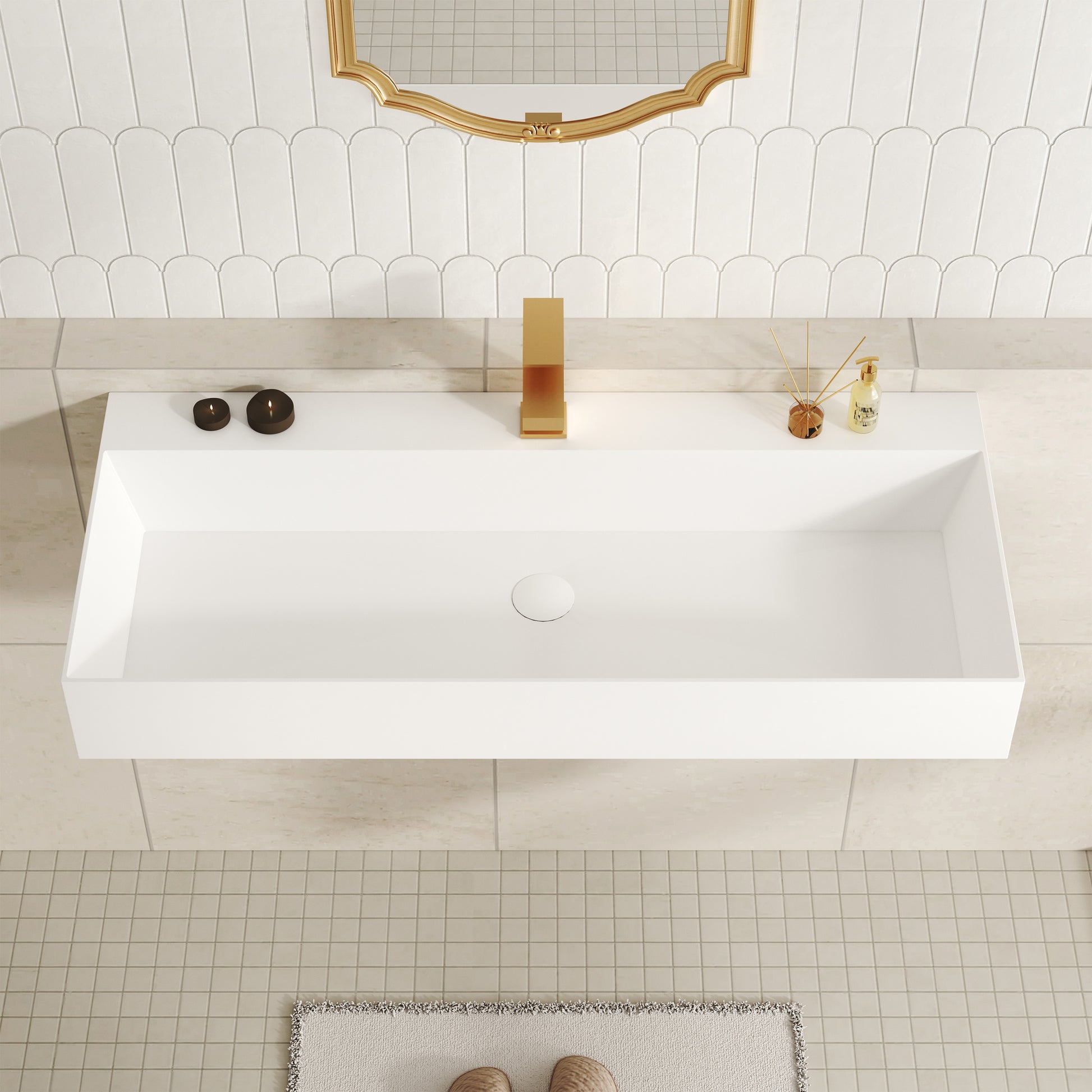 30"/42" Solid Surface Sink Wall Mount Stone Resin Bathroom Sink