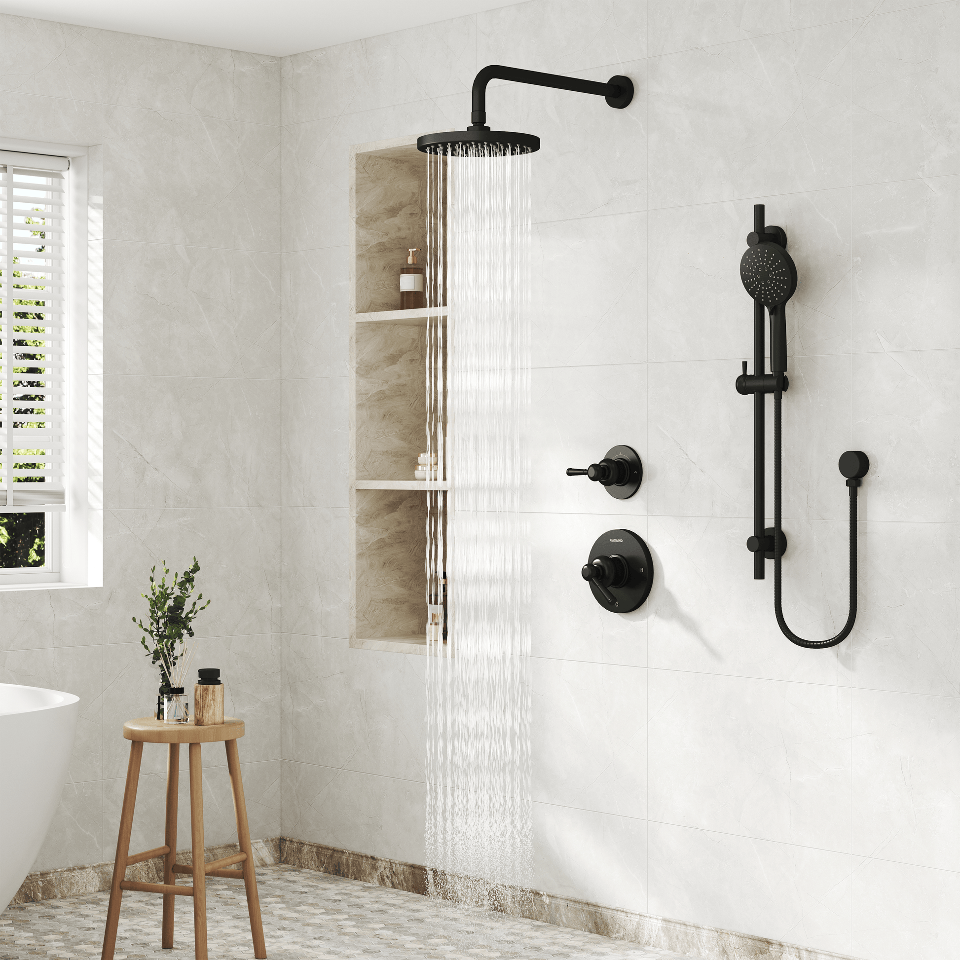 8-inch 2-Function Pressure Balance Shower System with 3 Spray Modes