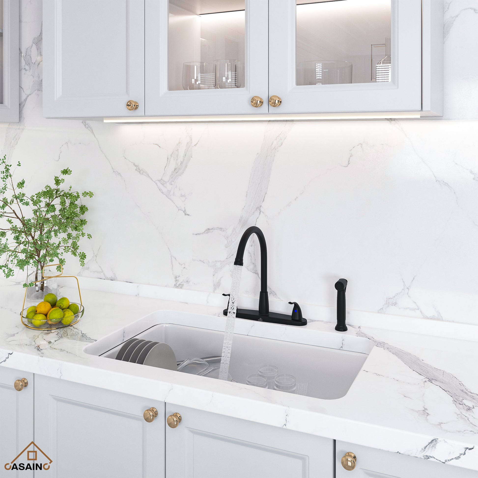 Double Handle Kitchen Sink Faucet with Side Sprayer