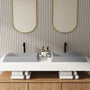 27in Bathroom Concrete Rectangular Vessel Sink with Drainer in Mottled Bluish Grey / Black Earth / Taupe Clay