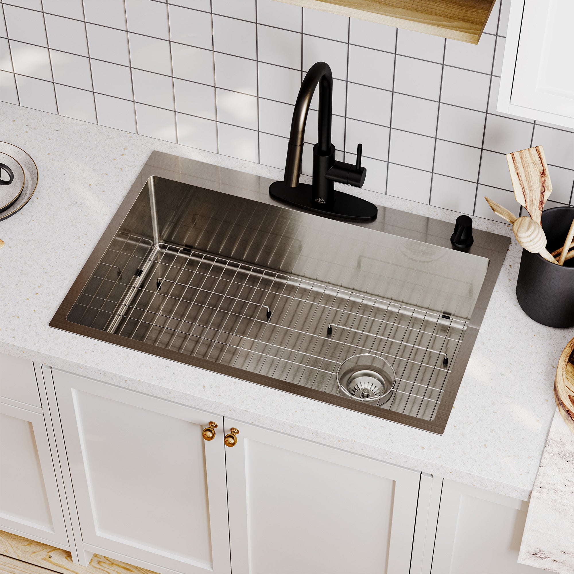 Drop-In Stainless Steel 33-inch 1-Hole Single Bowl Kitchen Sink in Brushed