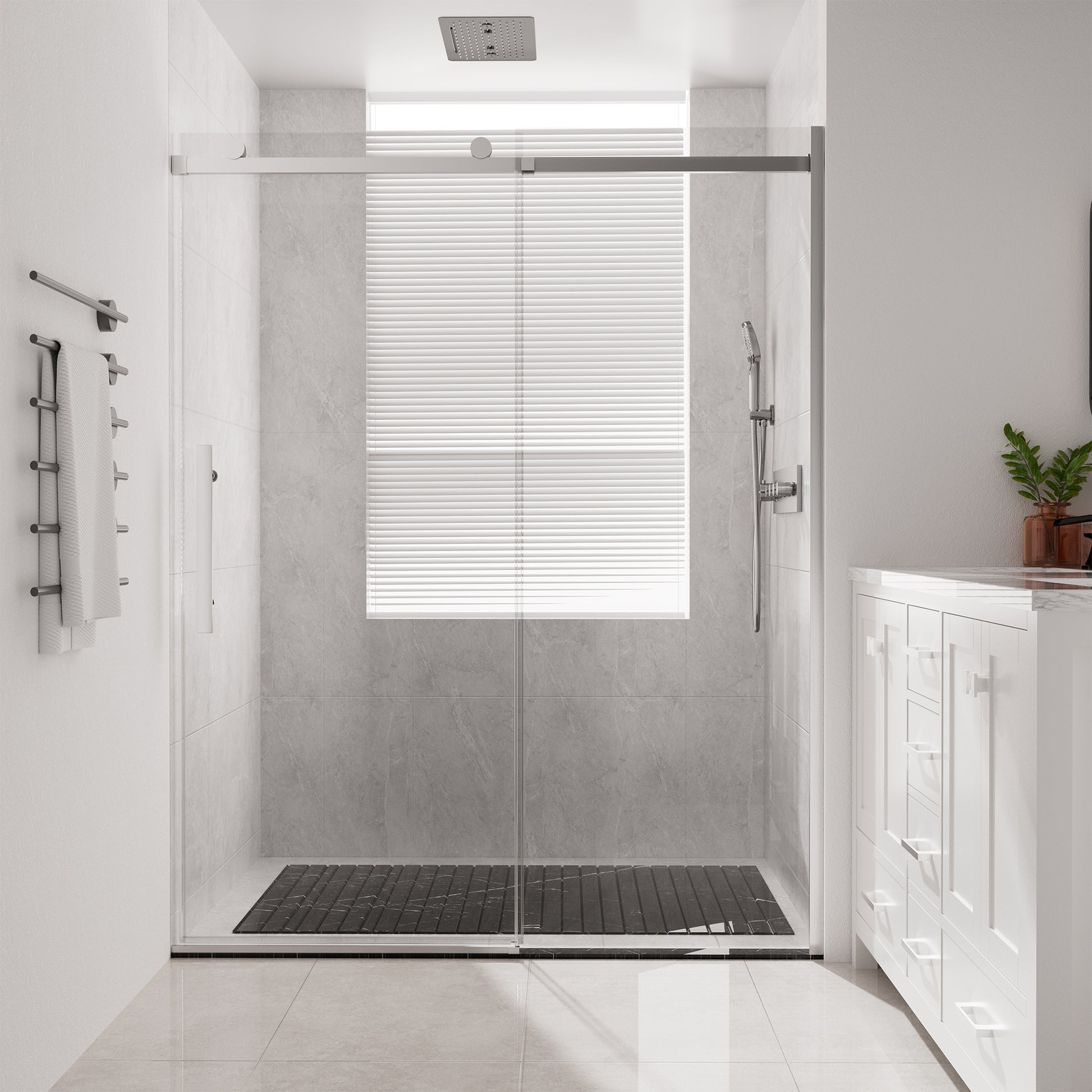 60"x76" Frameless Shower Door with Cushioned Single Slide, SGCC-Certified Tempered Shower Glass Door in Matte Black/Chrome/Brushed Nickel/Brushed Gold