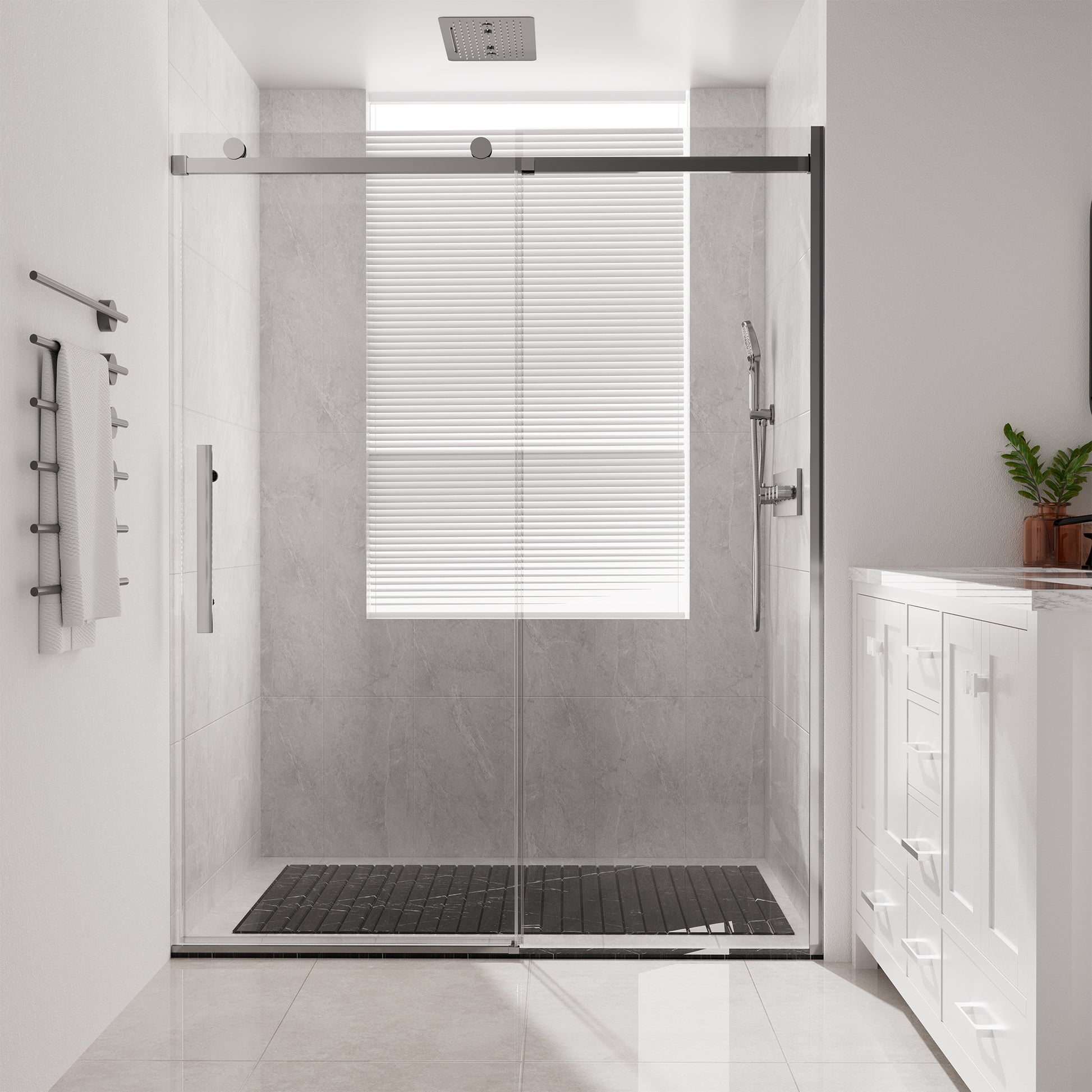 60"x76" Frameless Shower Door with Cushioned Single Slide, SGCC-Certified Tempered Shower Glass Door in Matte Black/Chrome/Brushed Nickel/Brushed Gold
