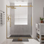 60"x76" Frameless Laminated Layer Glass Shower Door with Cushioned Single Slide Enclosure in Chrome/Brushed Gold