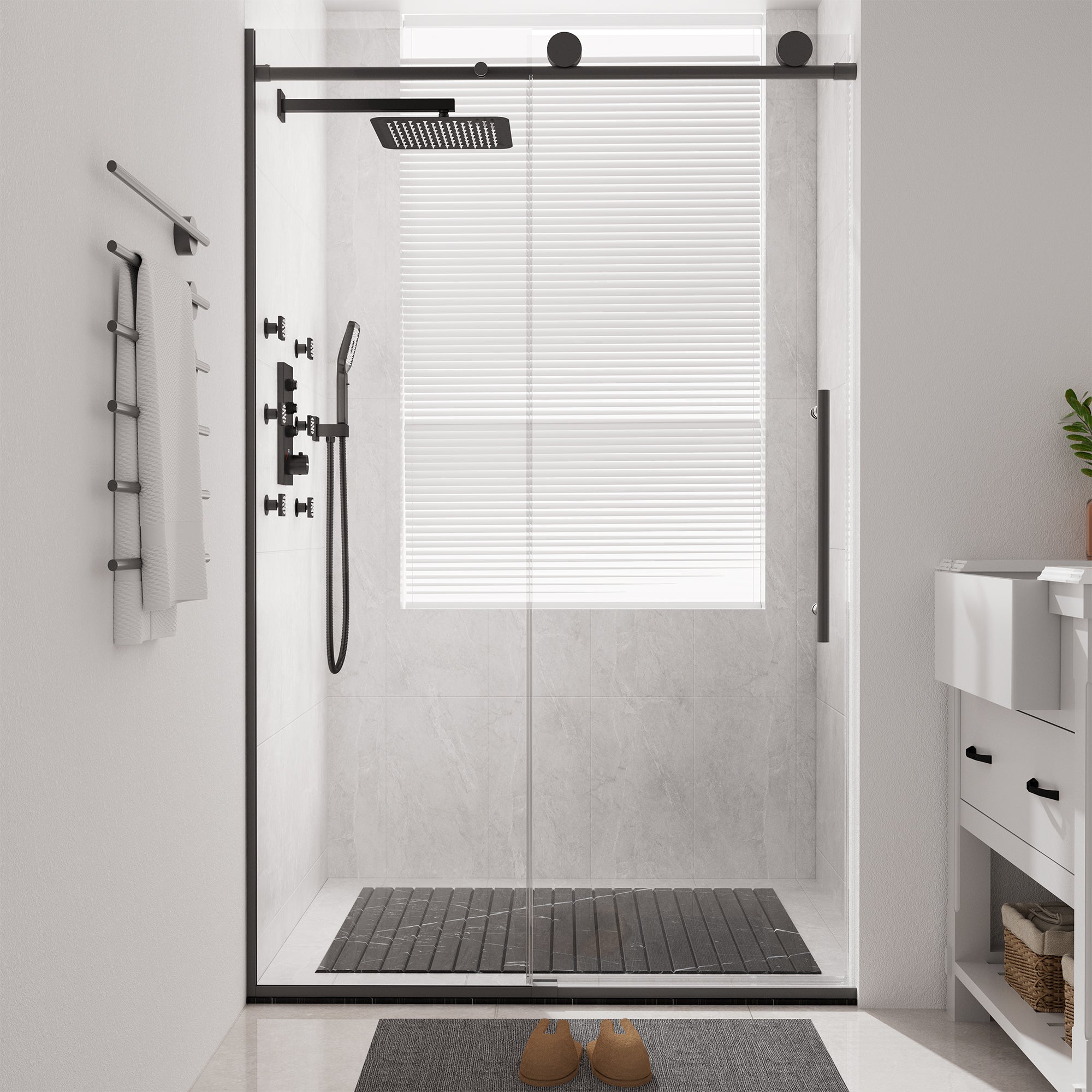 48"x76" Frameless Shower Door with Cushioned Single Slide Shower Enclosure in Brushed Nickel/Chrome/Matte Black/Brushed Gold