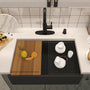 Concrete 30 in. Single Bowl Farmhouse Apron Kitchen Sink with Cutting Board, Rolling Drying Rack, Grid and Drainer Black Earth/Cold Concrete Grey
