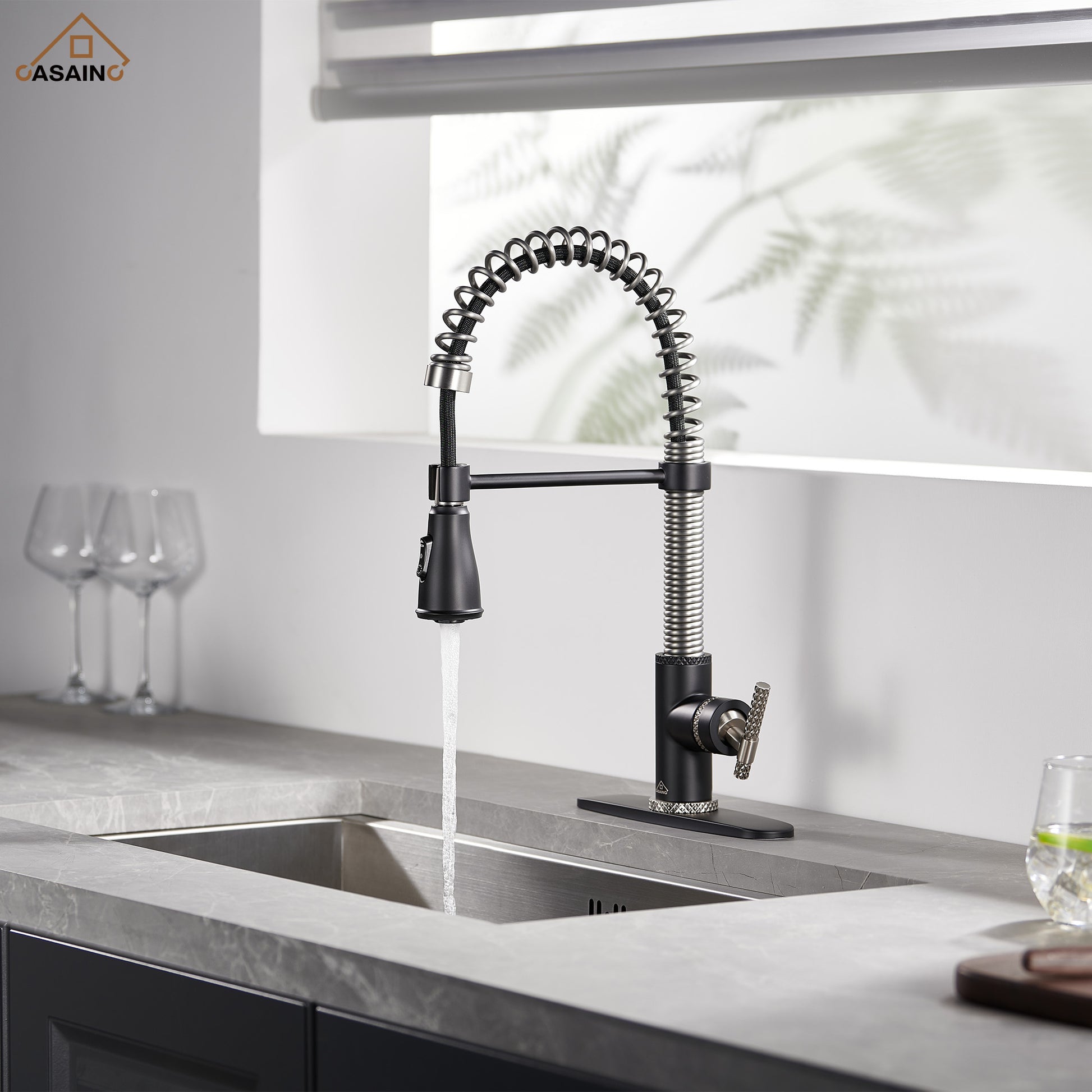 Pull-Down Sprayer Single Handle Kitchen Faucet 360° Swivel, Three Functions for Effortless Cooking and Cleaning