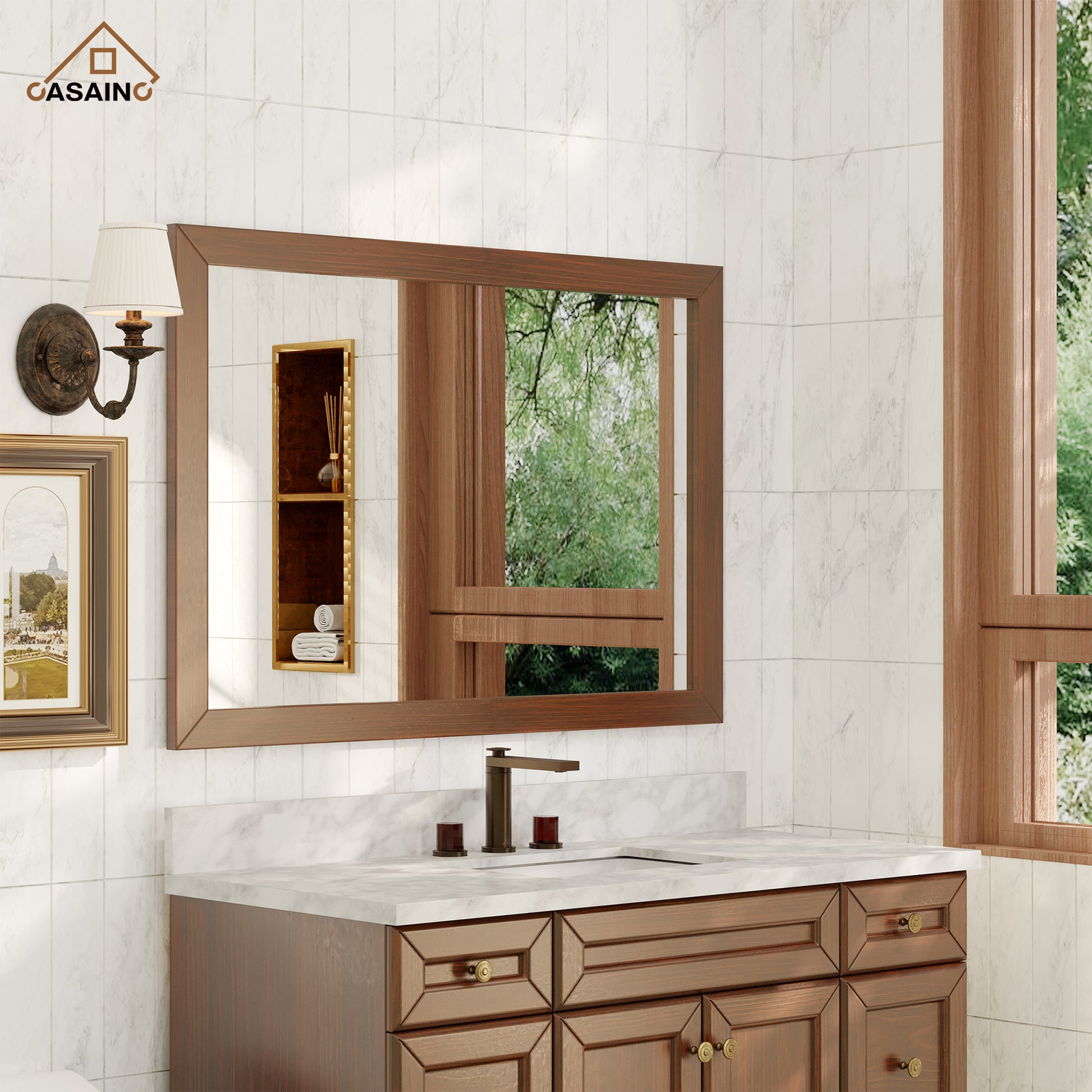 30"/36"/48"/60" Solid Wood Frame Mirror Only with Cherry (Vertical)