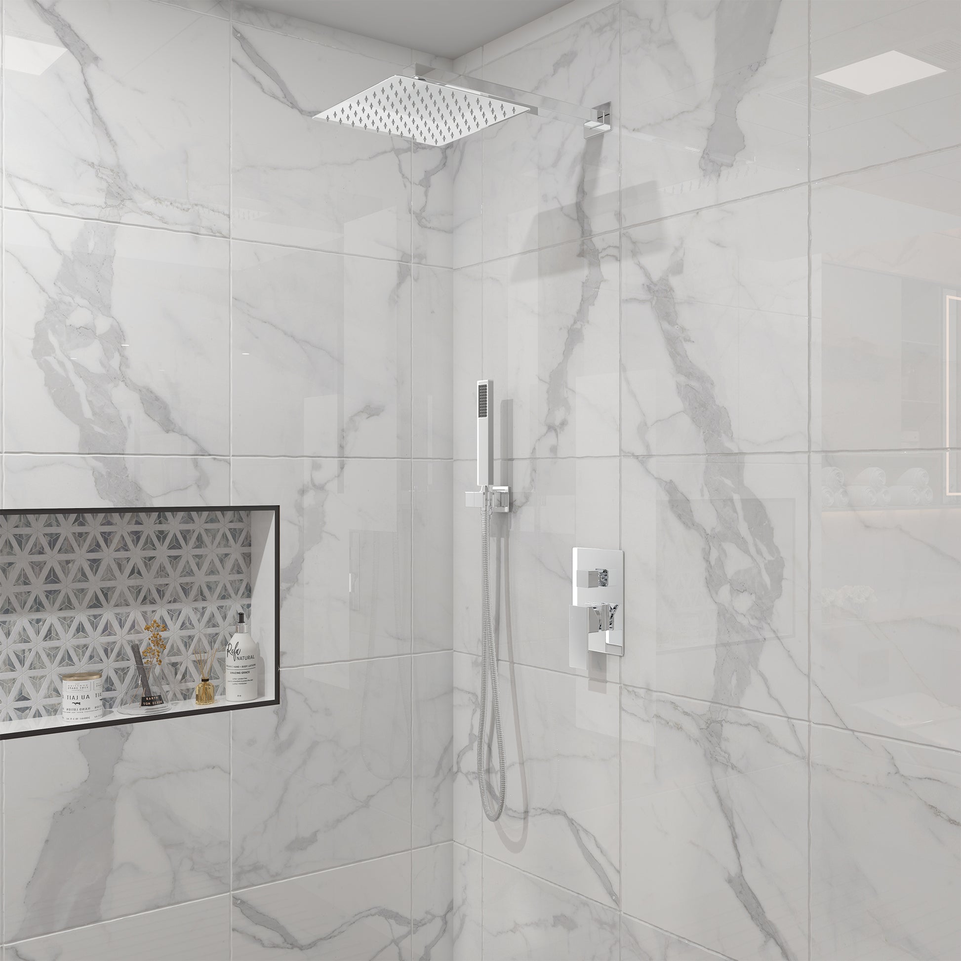 10" Square Brass Shower System with Handheld Shower and Pressure Balance Valve