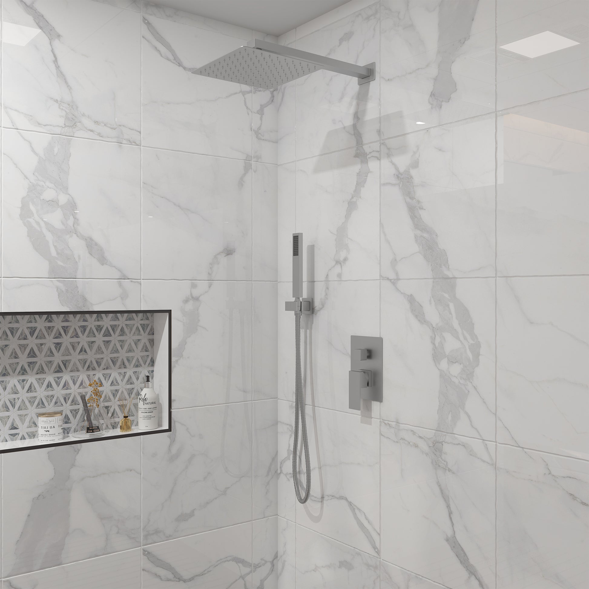 10" Square Brass Shower System with Handheld Shower and Pressure Balance Valve
