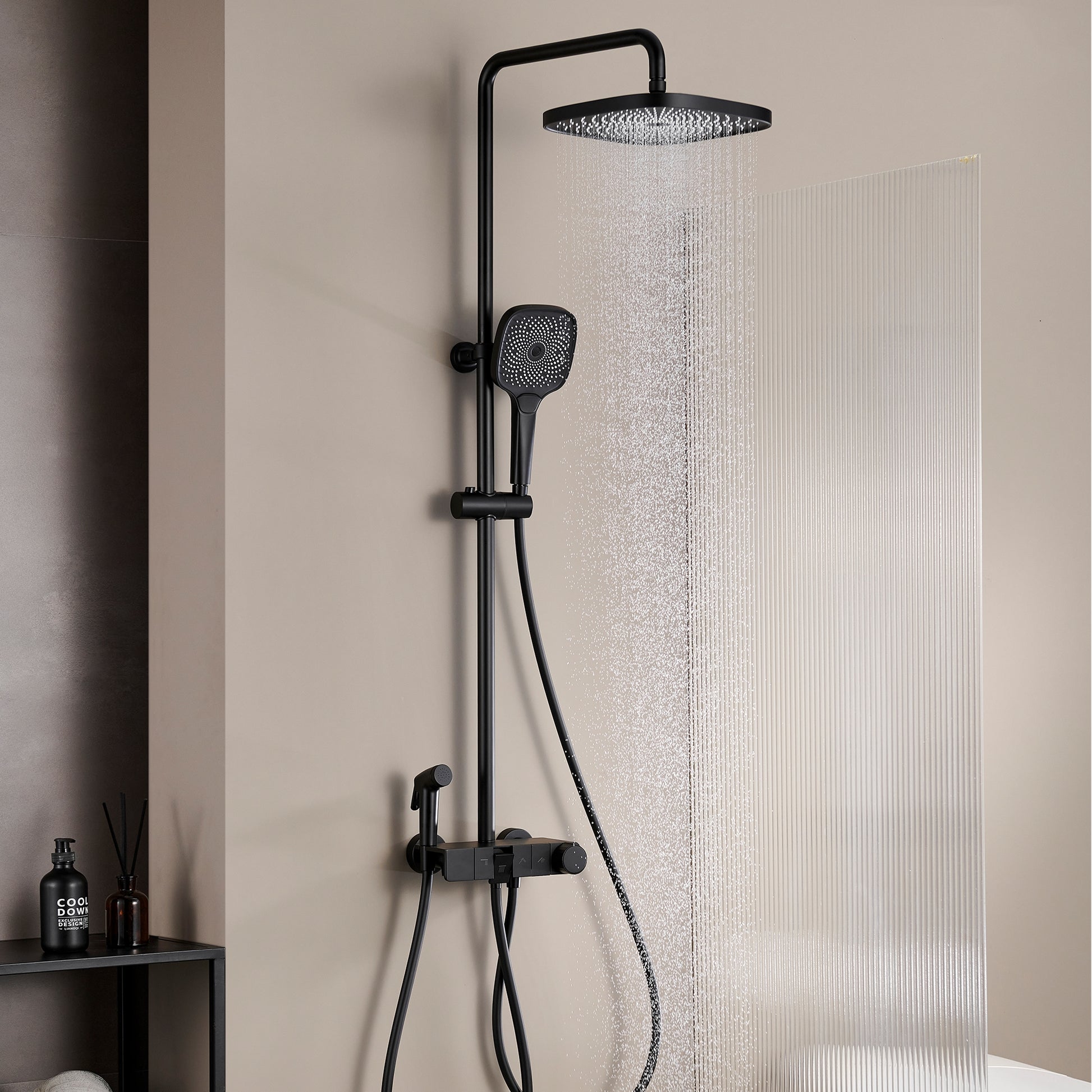 10-inch 4-Function Thermostatic Exposed Shower System with Tub Spout & Handheld Bidet