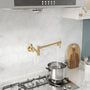 Space-Saving Wall-Mounted Pot Filler with Double Handles and Folding Design