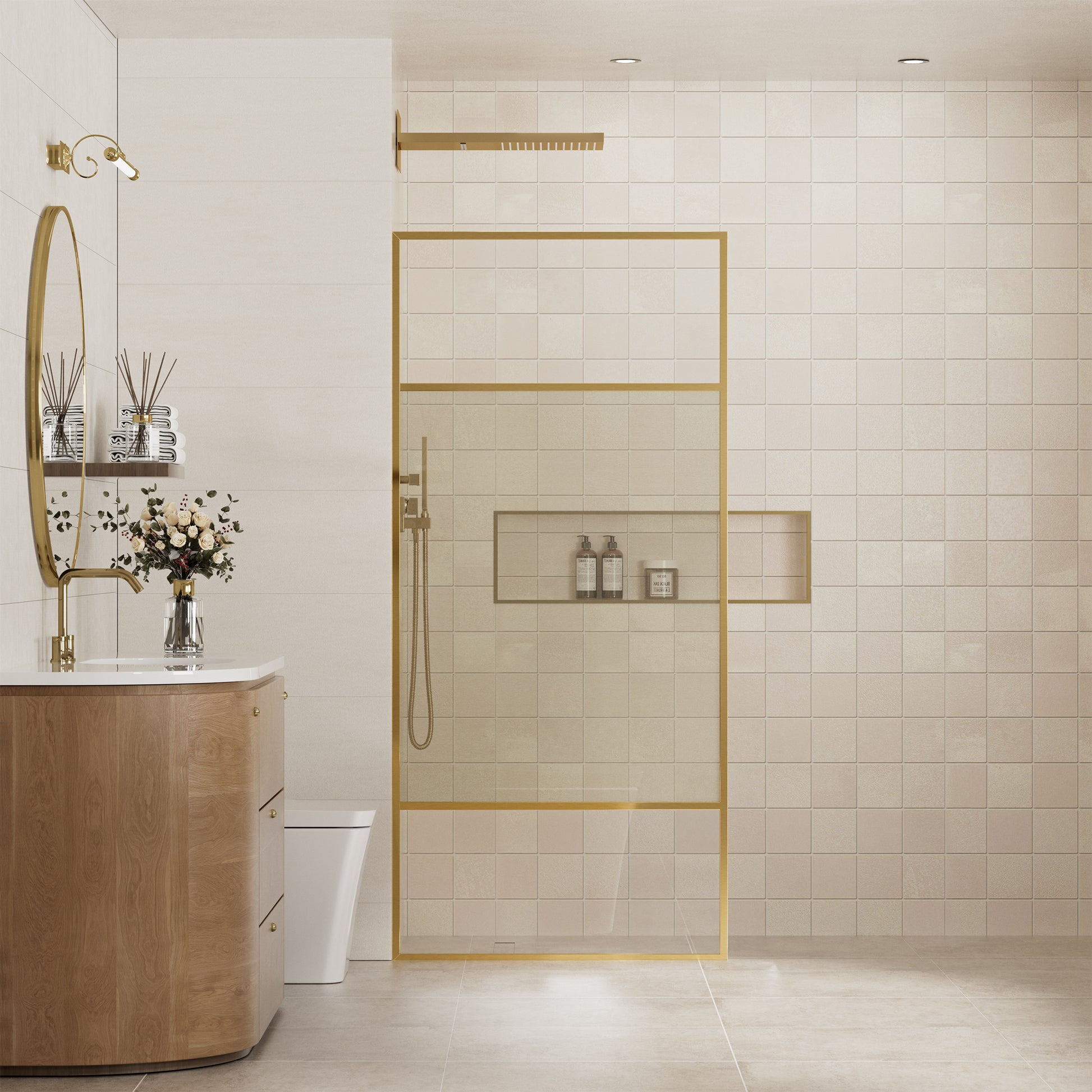 34"x74" Glass Shower Spliced Screen Panel with 304 Stainless Steel Hardware