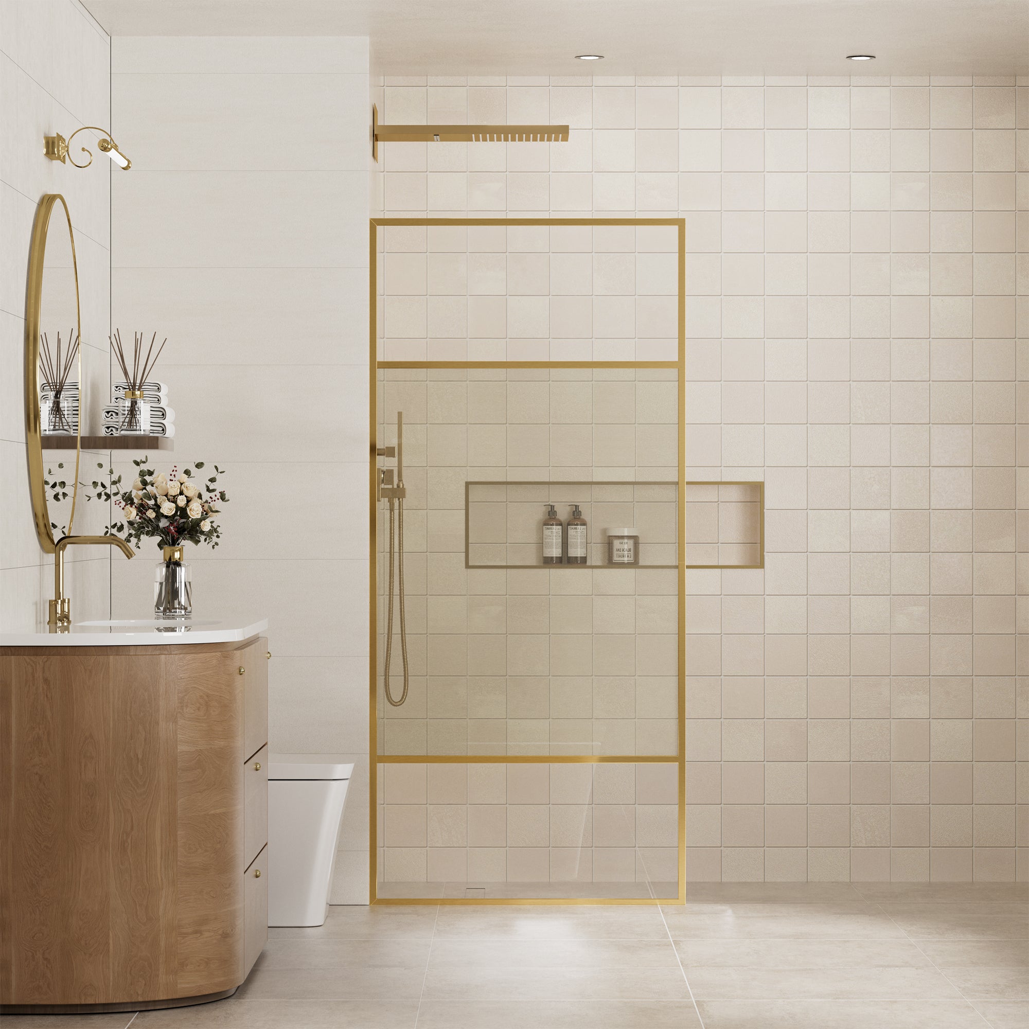34"x74" Glass Shower Spliced Screen Panel with 304 Stainless Steel Hardware