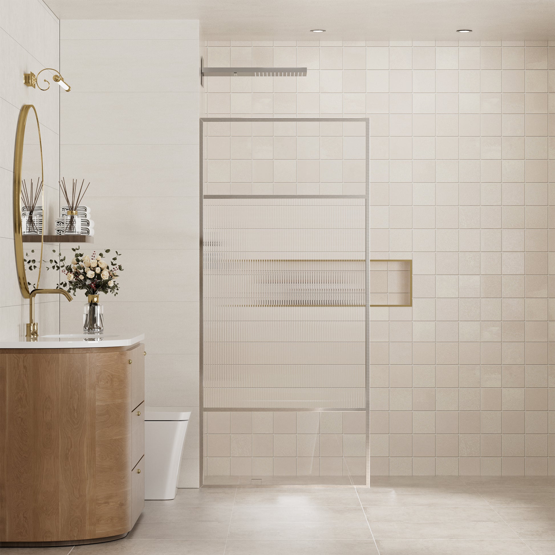 34"x74" Glass Shower Spliced Screen Panel with 304 Stainless Steel Hardware