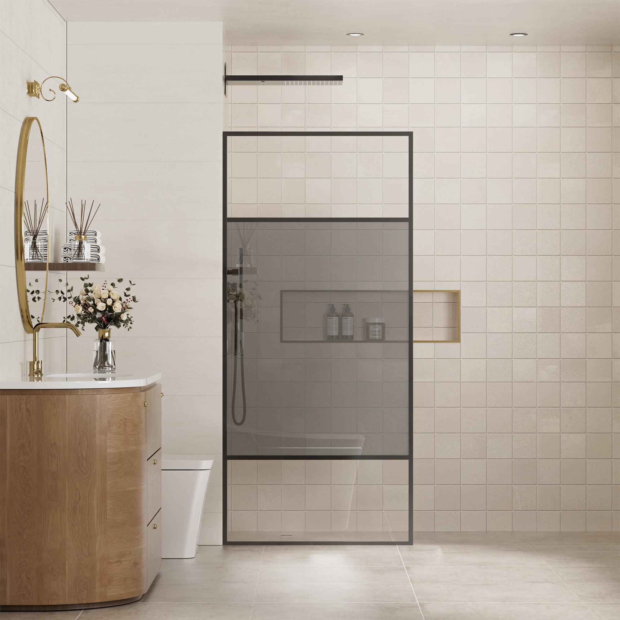 34"x74" Glass Shower Spliced Screen Panel with 304 Stainless Steel Hardware