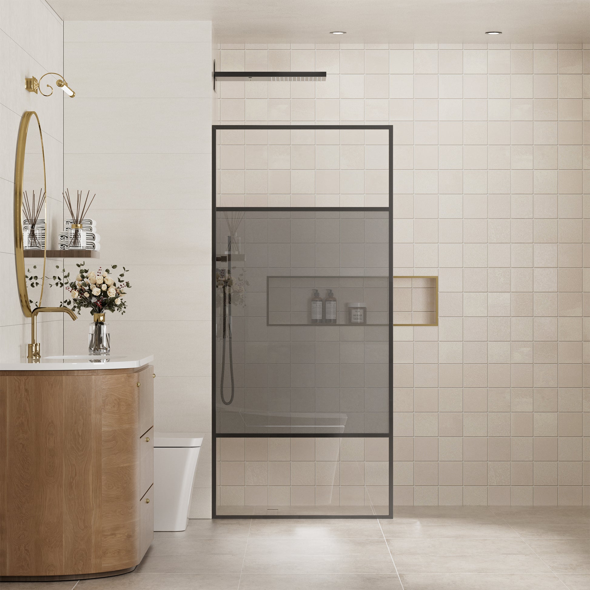 34"x74" Glass Shower Spliced Screen Panel with 304 Stainless Steel Hardware