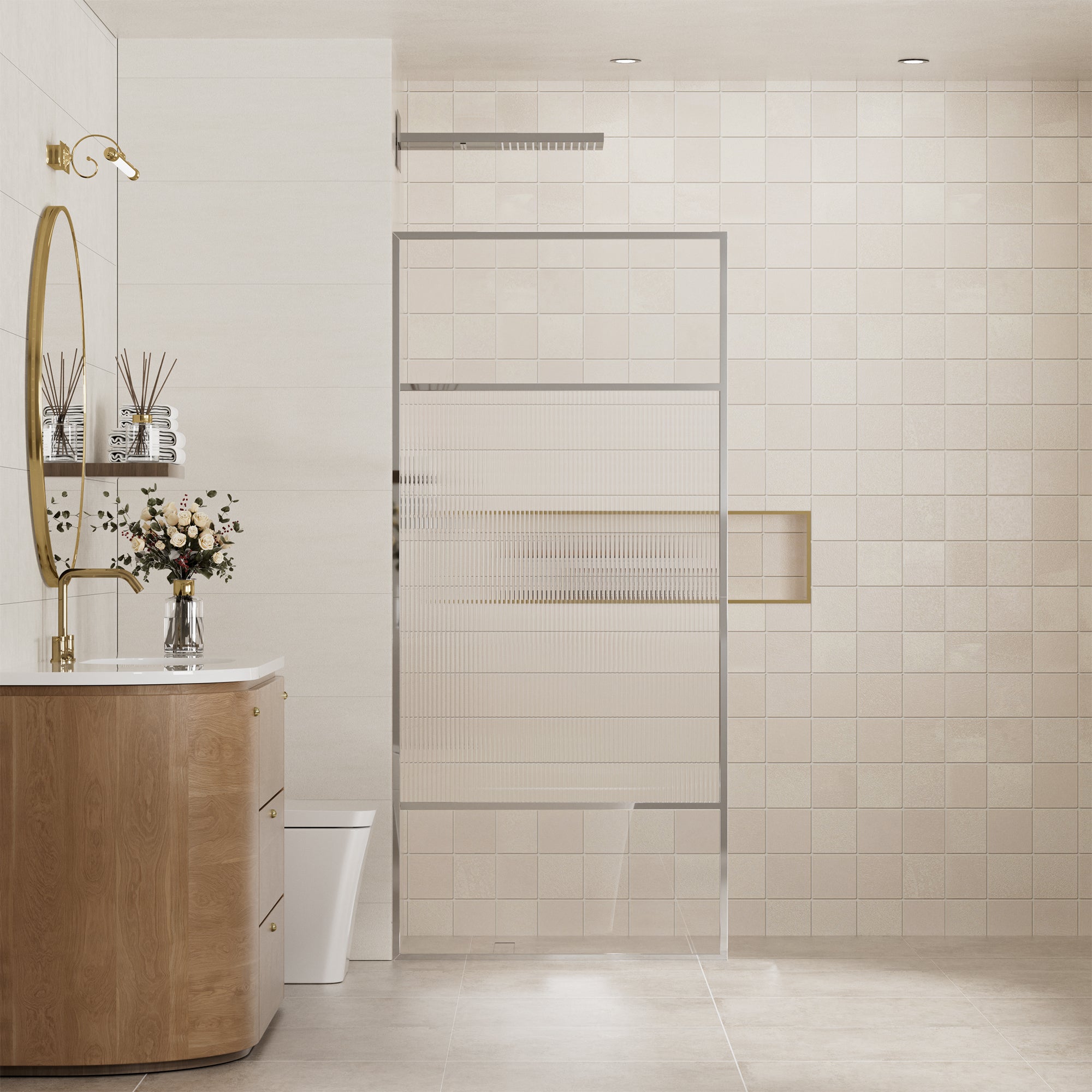 34"x74" Glass Shower Spliced Screen Panel with 304 Stainless Steel Hardware