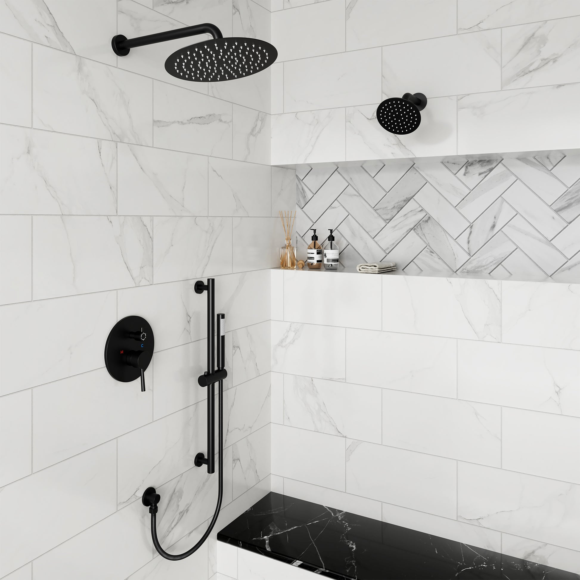 10-inch 3-Function Dual Shower Head System with 6 Position Settings & Slide Bar