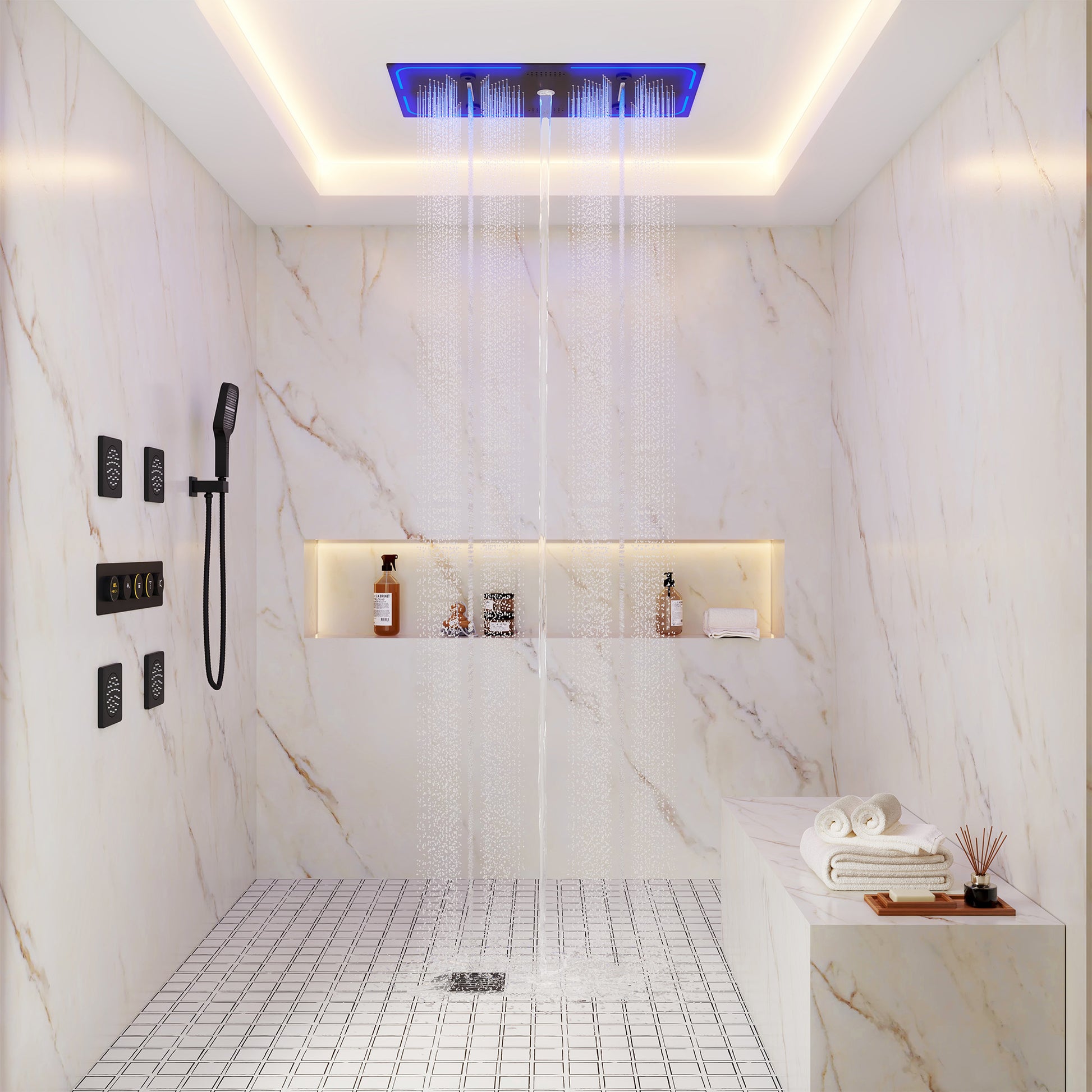 27.55*13.78 inch 4-Function Luxury Digital Shower System with LED & Bluetooth