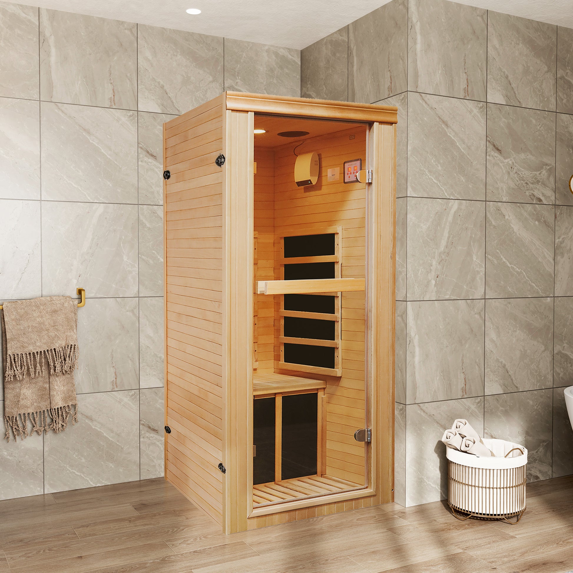 Single Person Far-Infrared Sauna Room with 5 Heating Plates for Home Wellness