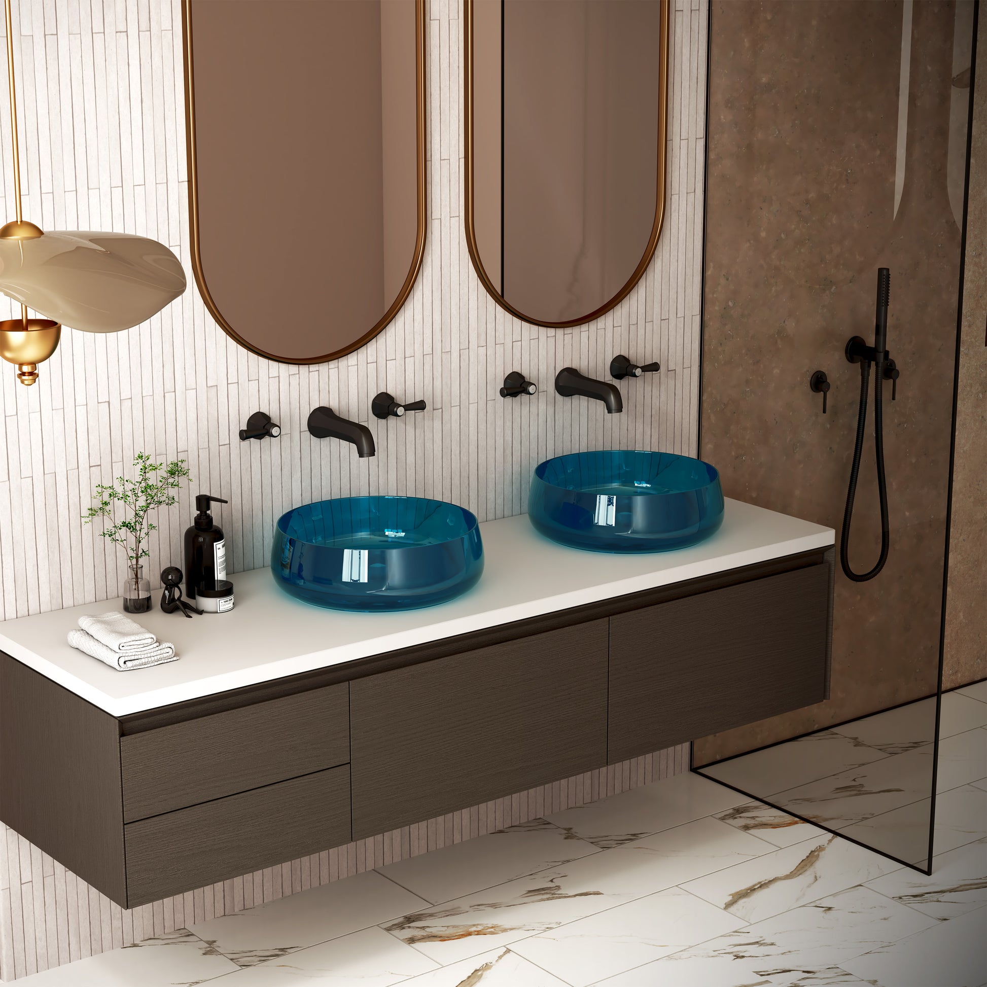 17.7" Round Transparent Resin Bathroom Vessel Sink with Drainer