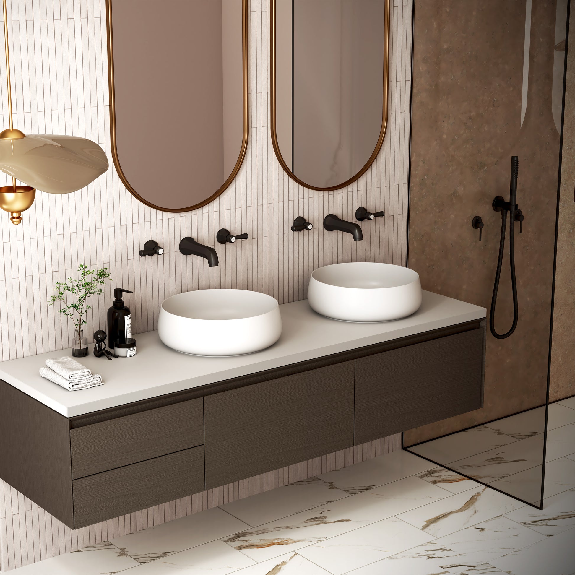 17.7" Round Solid Surface Bathroom Sink in Matte White