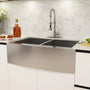 33 Inch Workstation Farmhouse Kitchen Sink Stainless Steel Apron Front Double Bowl Sink Basin