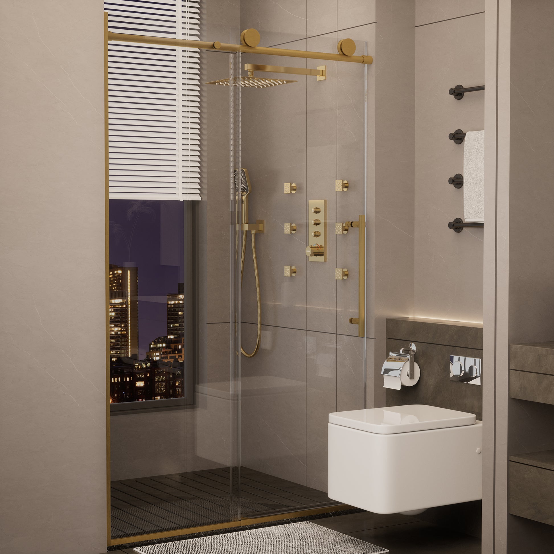 48"x76" Frameless Shower Door with Cushioned Single Slide Shower Enclosure in Brushed Nickel/Chrome/Matte Black/Brushed Gold