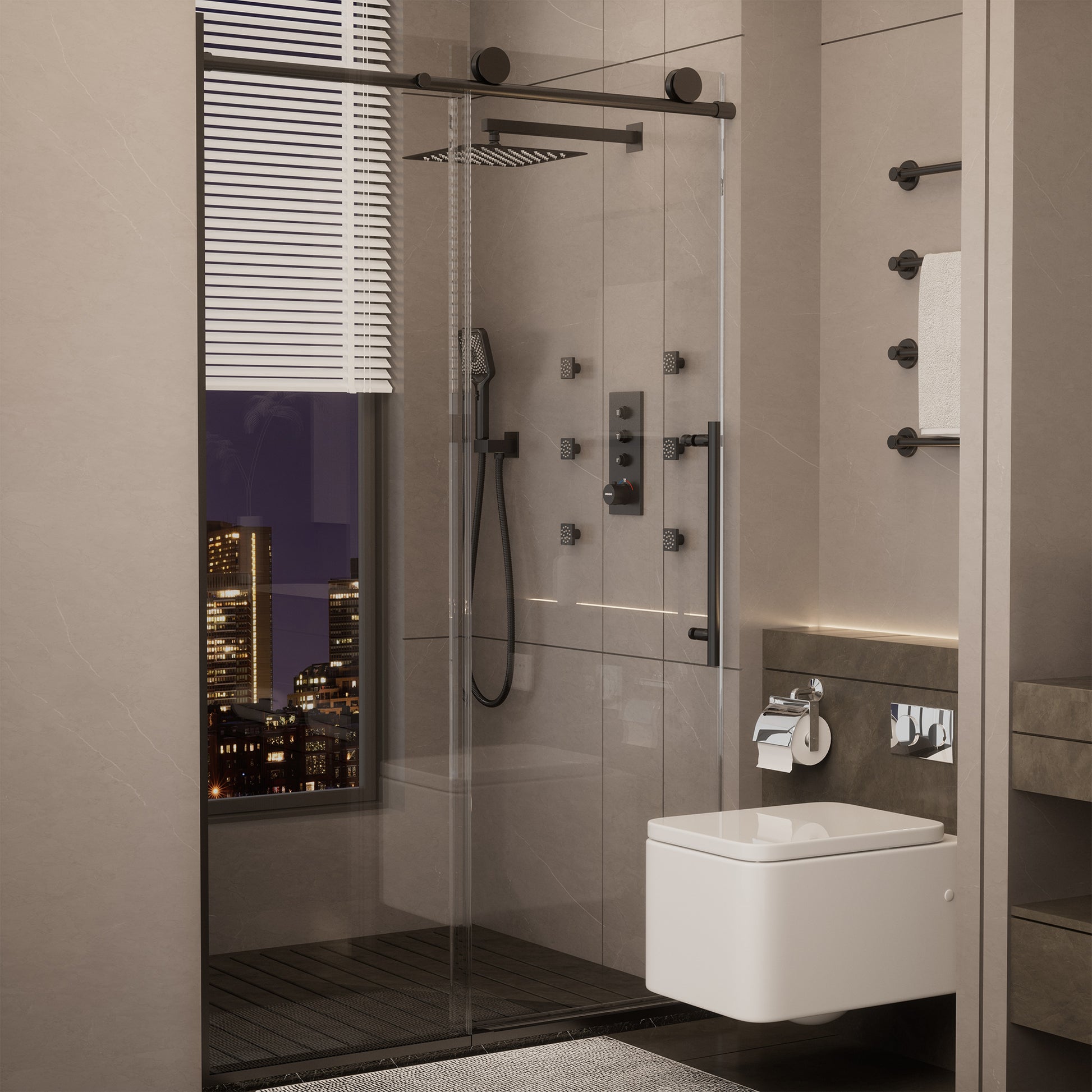 48"x76" Frameless Laminated Layer Glass Shower Door with Cushioned Single Slide Enclosure in Brushed Nickel/Chrome/Matte Black/Brushed Gold