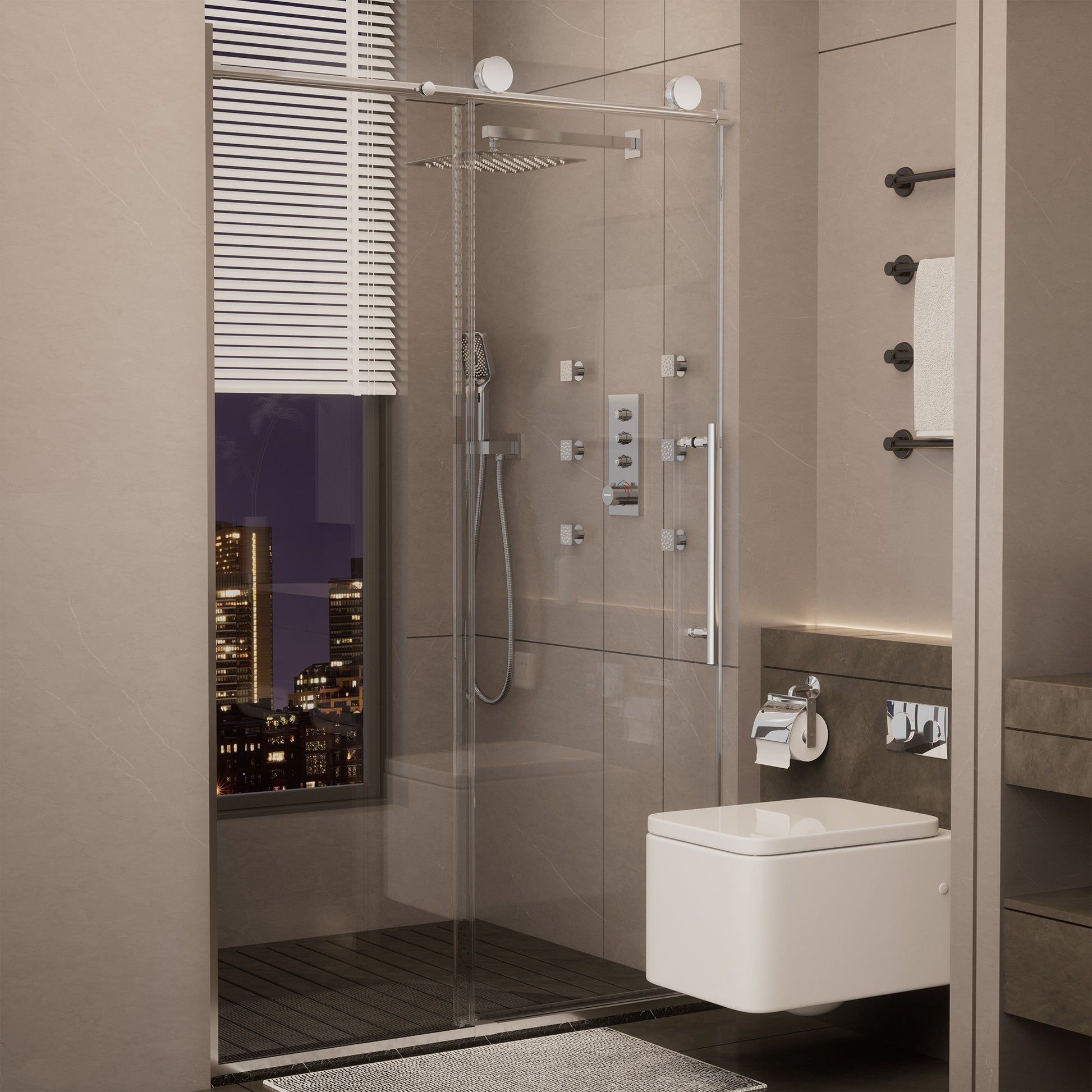 48"x76" Frameless Laminated Layer Glass Shower Door with Cushioned Single Slide Enclosure in Brushed Nickel/Chrome/Matte Black/Brushed Gold