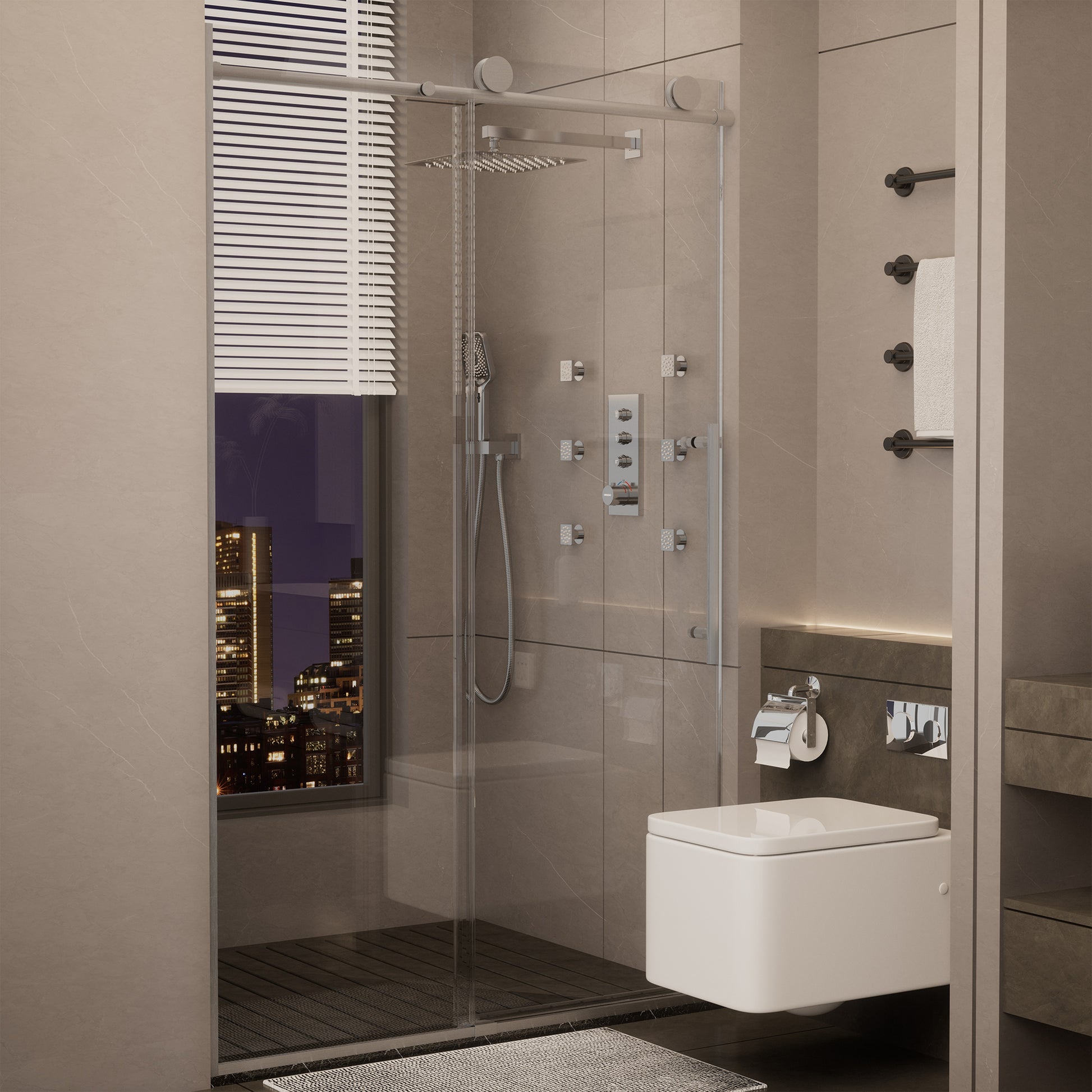 48"x76" Frameless Shower Door with Cushioned Single Slide Shower Enclosure in Brushed Nickel/Chrome/Matte Black/Brushed Gold