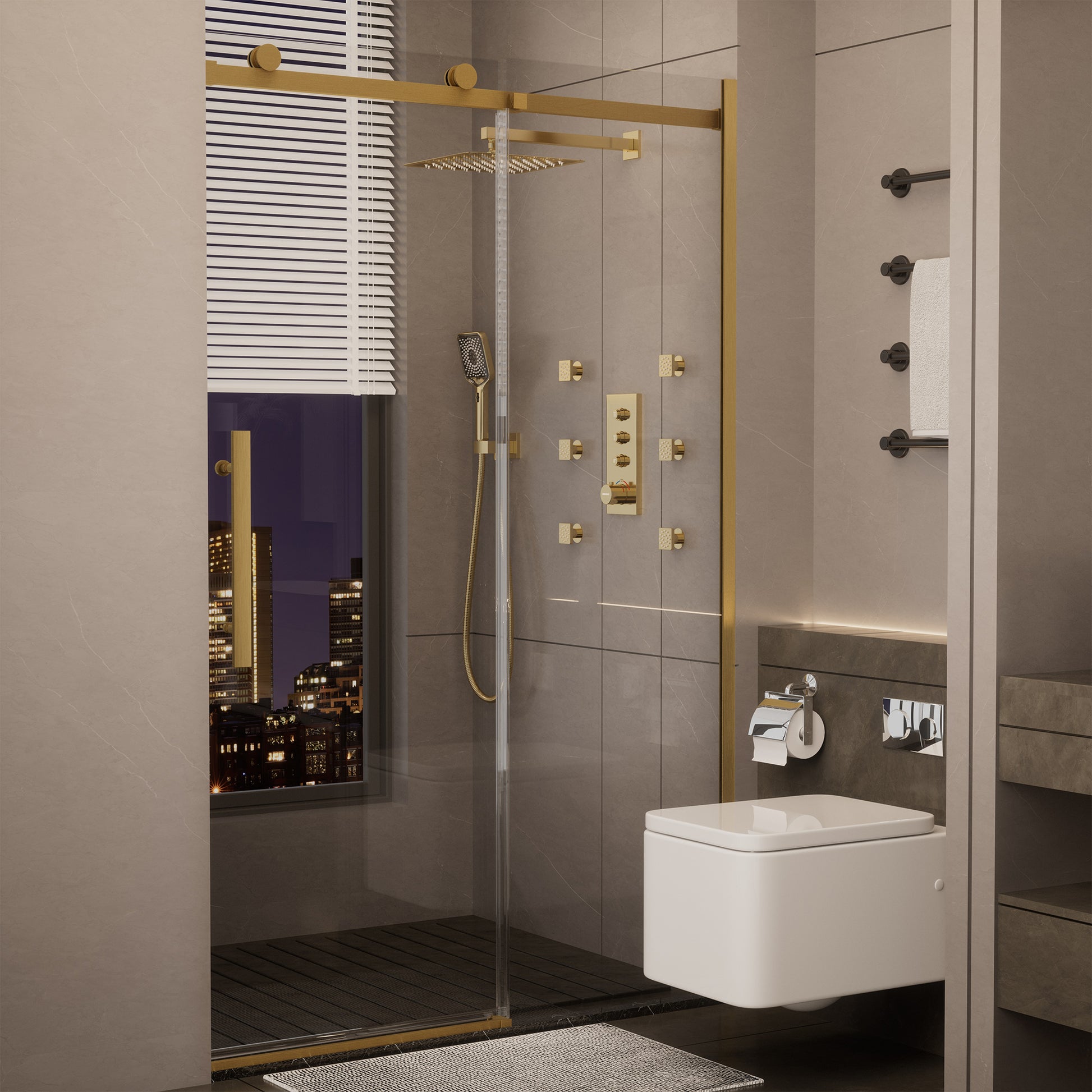 48"x76" Frameless Shower Door with Cushioned Single Slide, SGCC-Certified Tempered Shower Glass Door in Matte Black/Chrome/Brushed Nickel/Brushed Gold