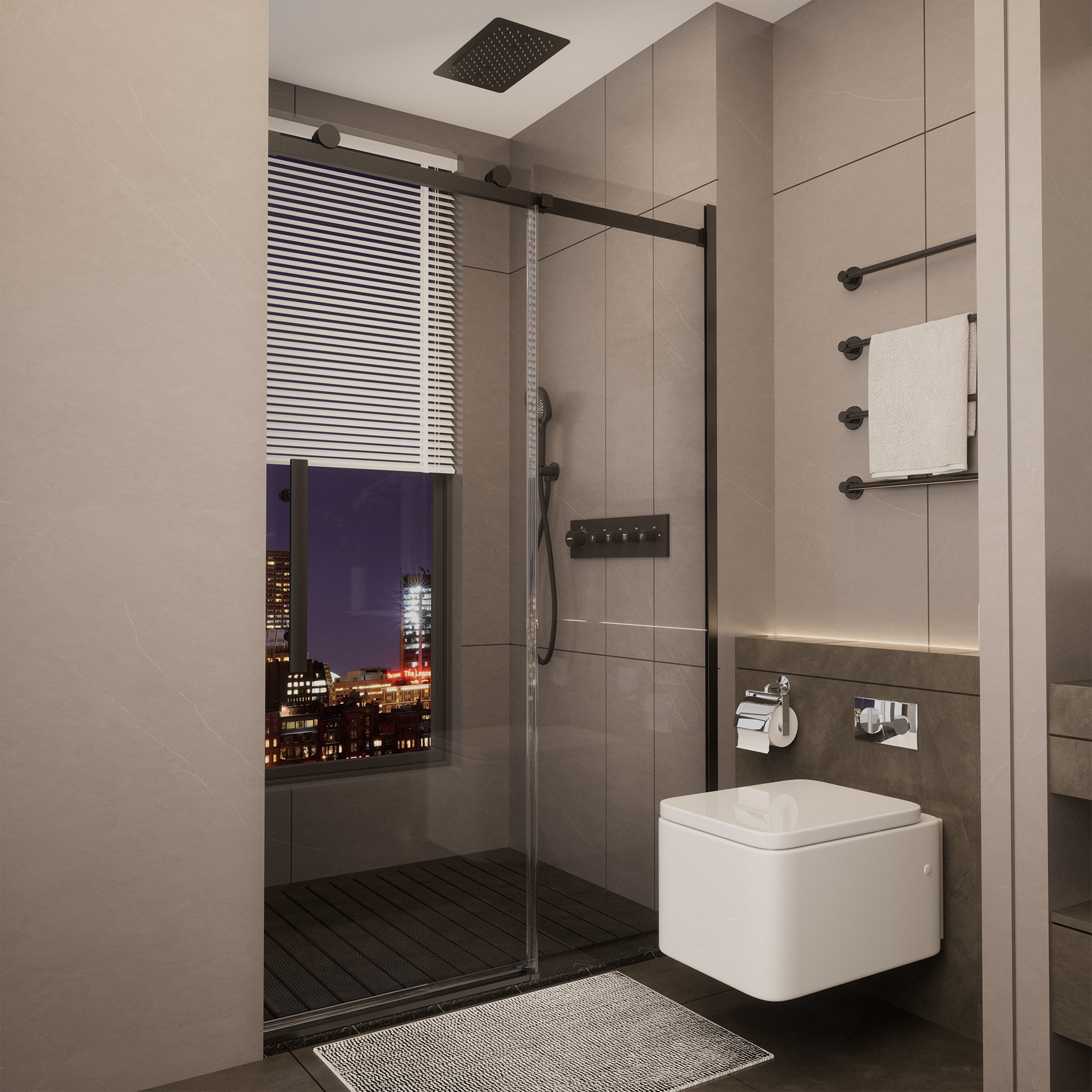 48"x76" Frameless Shower Door with Cushioned Single Slide, SGCC-Certified Tempered Shower Glass Door in Matte Black/Chrome/Brushed Nickel/Brushed Gold