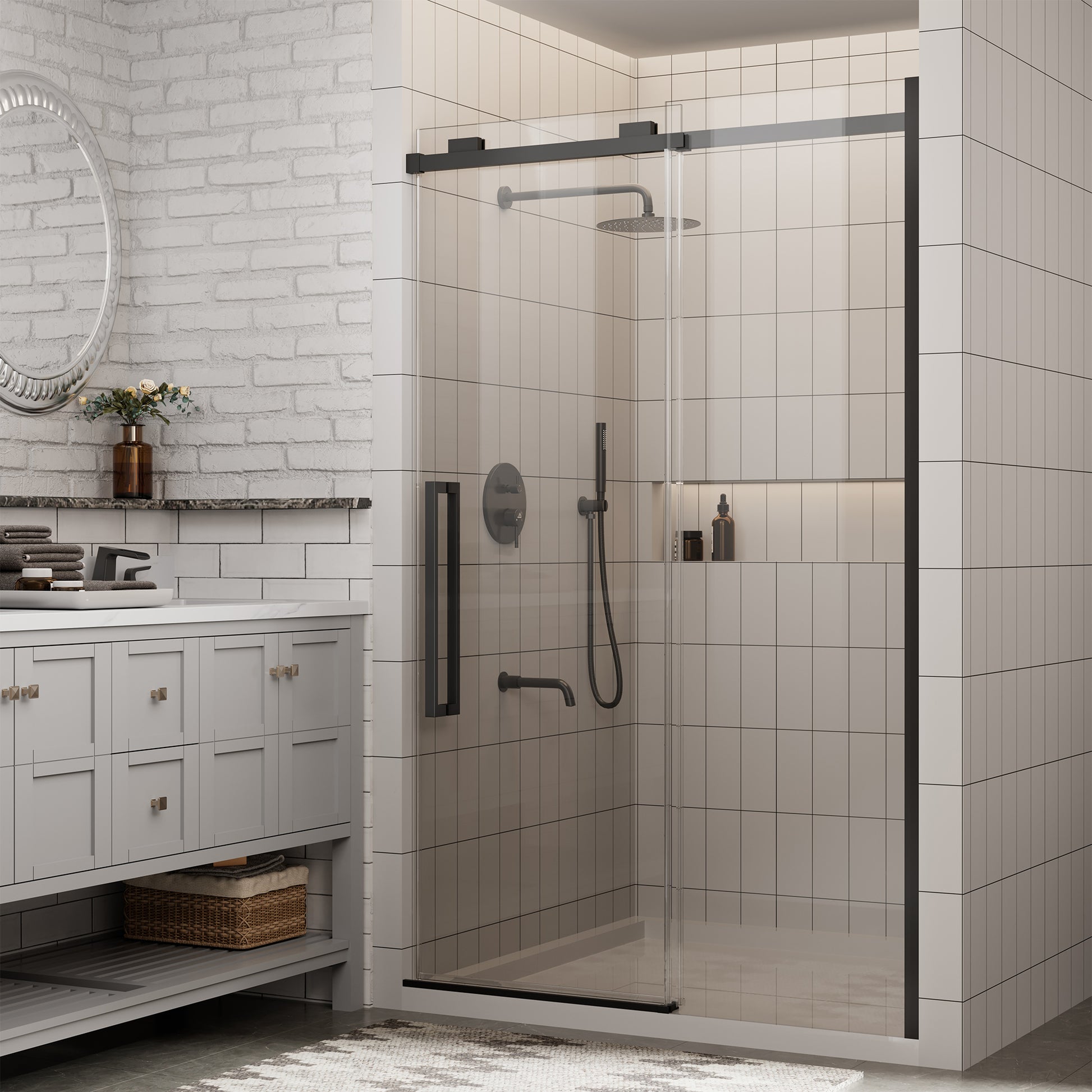 48"x76" Frameless Shower Door with Cushioned Single Slide in Brushed Nickel/Chromed/Matte Black/Brushed Gold, 0.39 inch SGCC-certified Tempered Shower Glass
