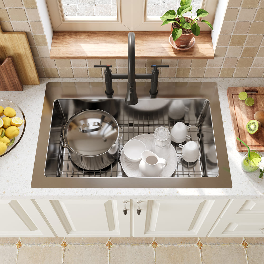 [Copy]33inch 3-Hole Single Bowl Stainless Steel Drop-in Workstation Kitchen Sink with Accessories
