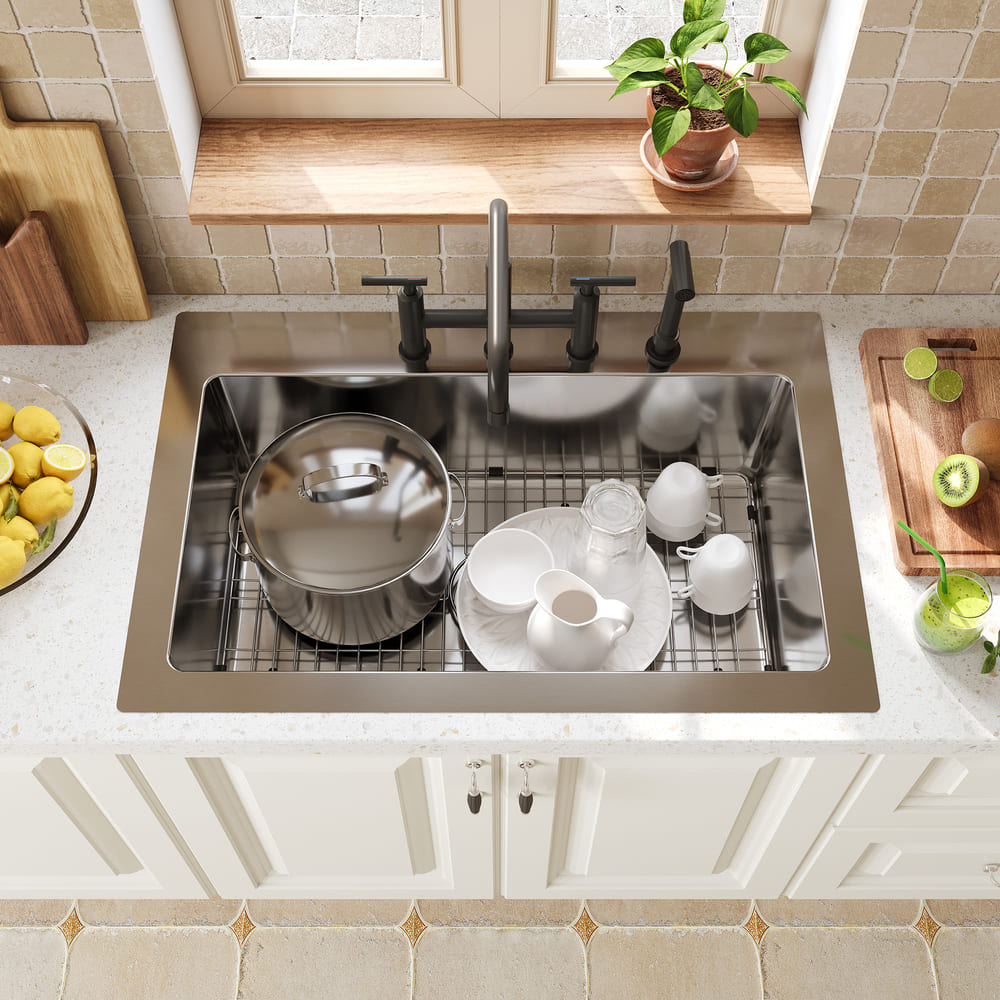 [Copy]33inch 3-Hole Single Bowl Stainless Steel Drop-in Workstation Kitchen Sink with Accessories