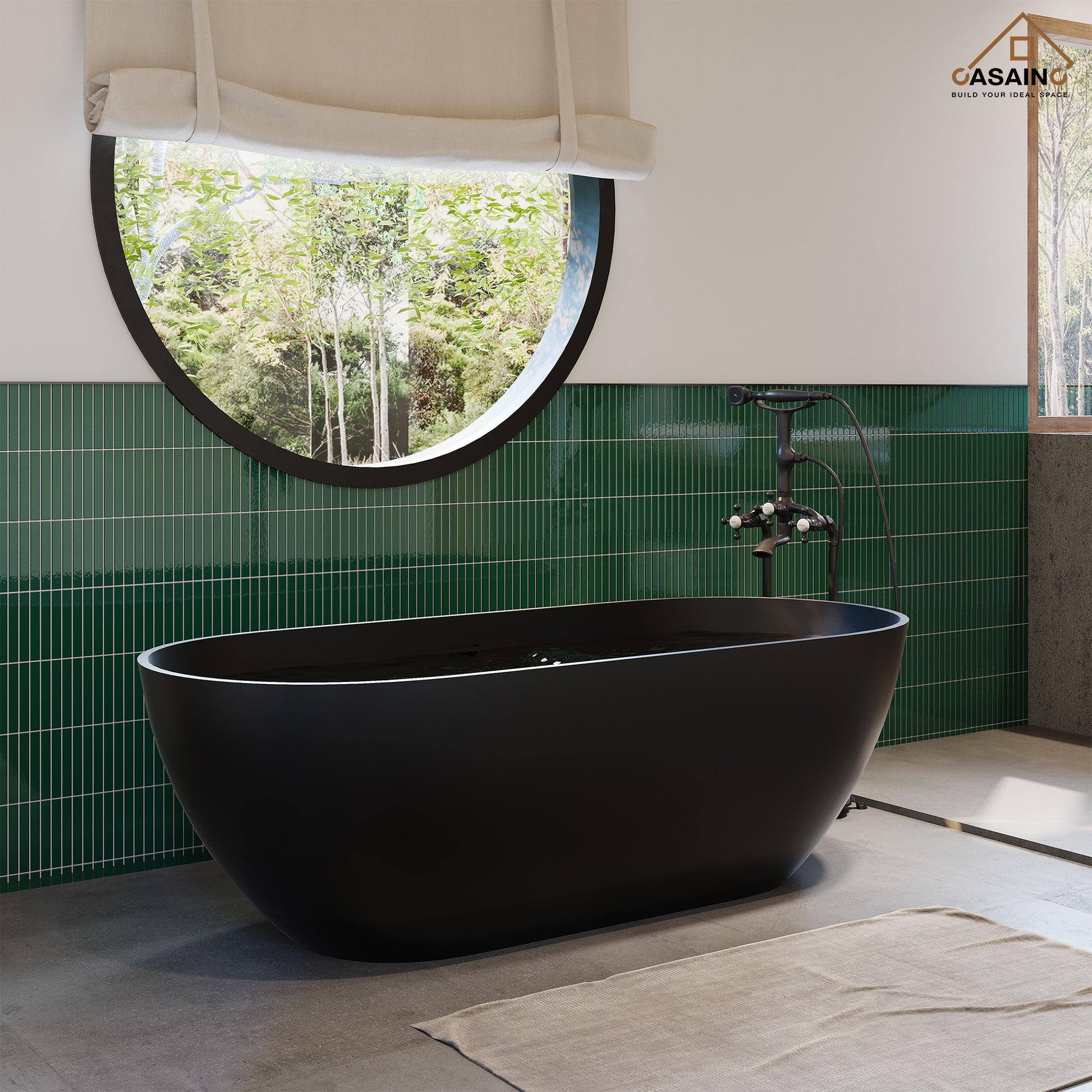 59"/69"Solid Surface Freestanding Bathtub in (Matte Black& Grey)