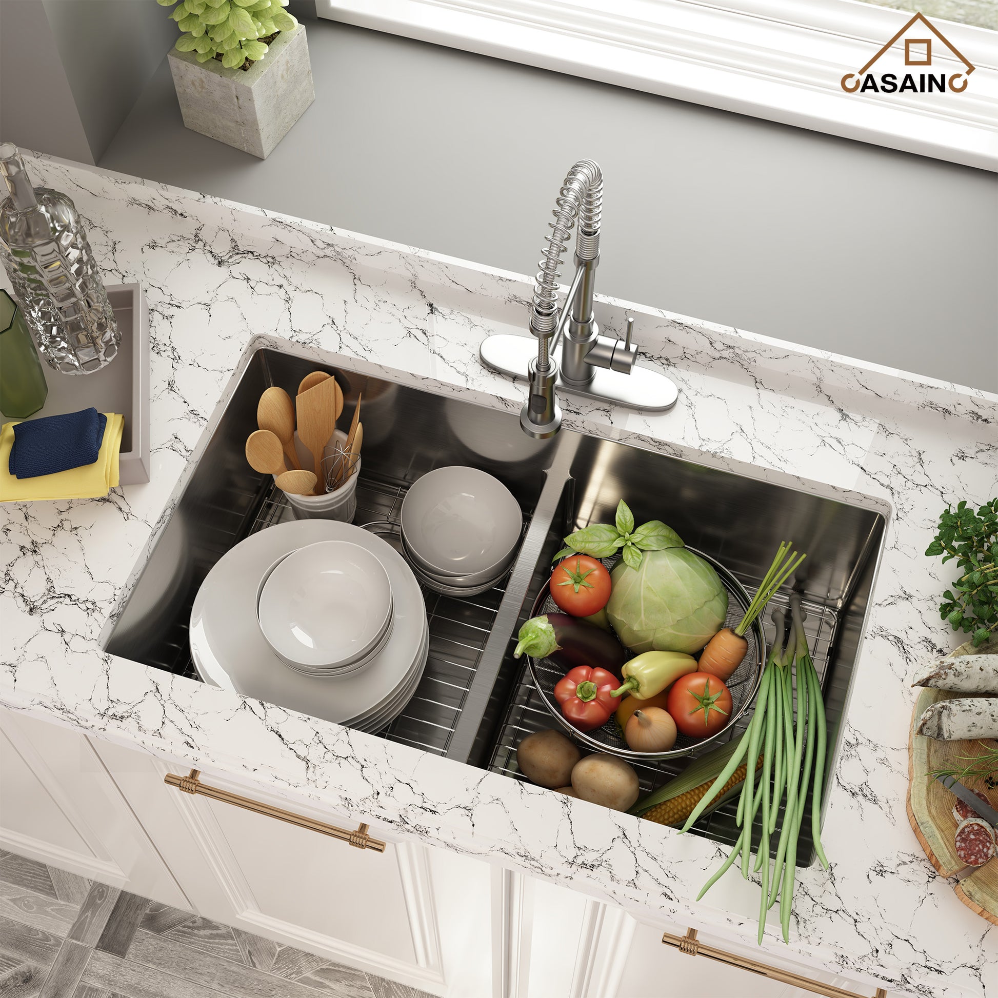 32 inch Undermount kitchen Sink Stainless Steel Sink 18 Gauge Double Bowl Kitchen Sinks Set