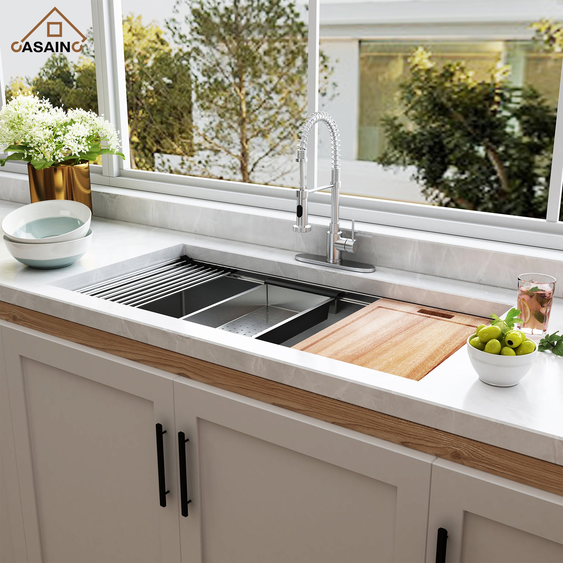 36 inch Workstation Undermount kitchen Sink Stainless Steel Sink 18 Gauge Single Bowl Kitchen Sinks Set