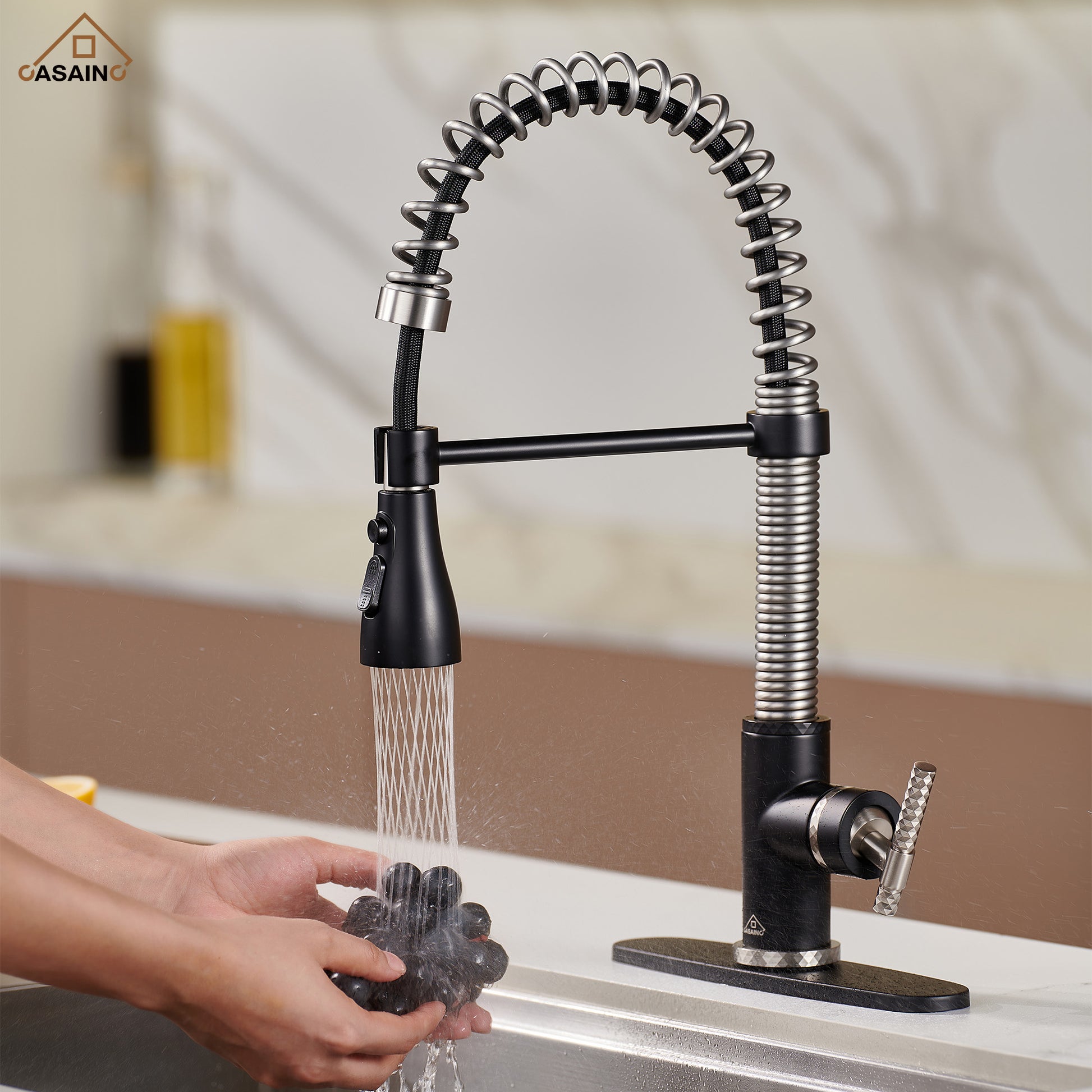  Pull-Down Sprayer Kitchen Faucet with 360° Swivel, Three Functions for Effortless Cooking and Cleaning