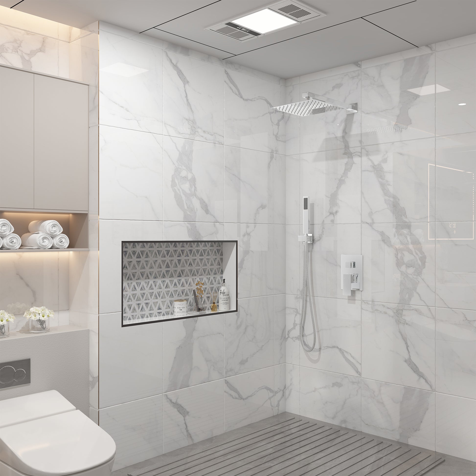 10" Square Brass Shower System with Handheld Shower and Pressure Balance Valve