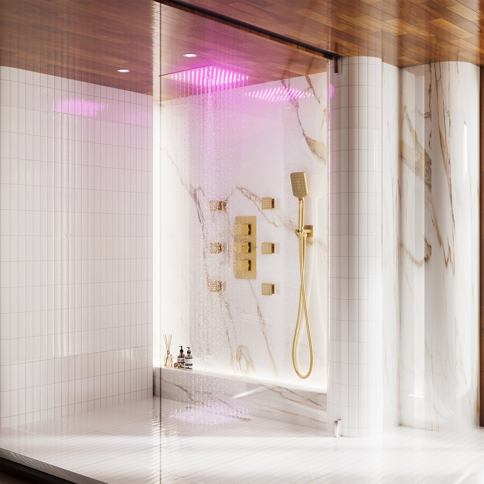 Thermostatic 4-Function LED Luxury Shower System with 12" Rainfall Showerhead