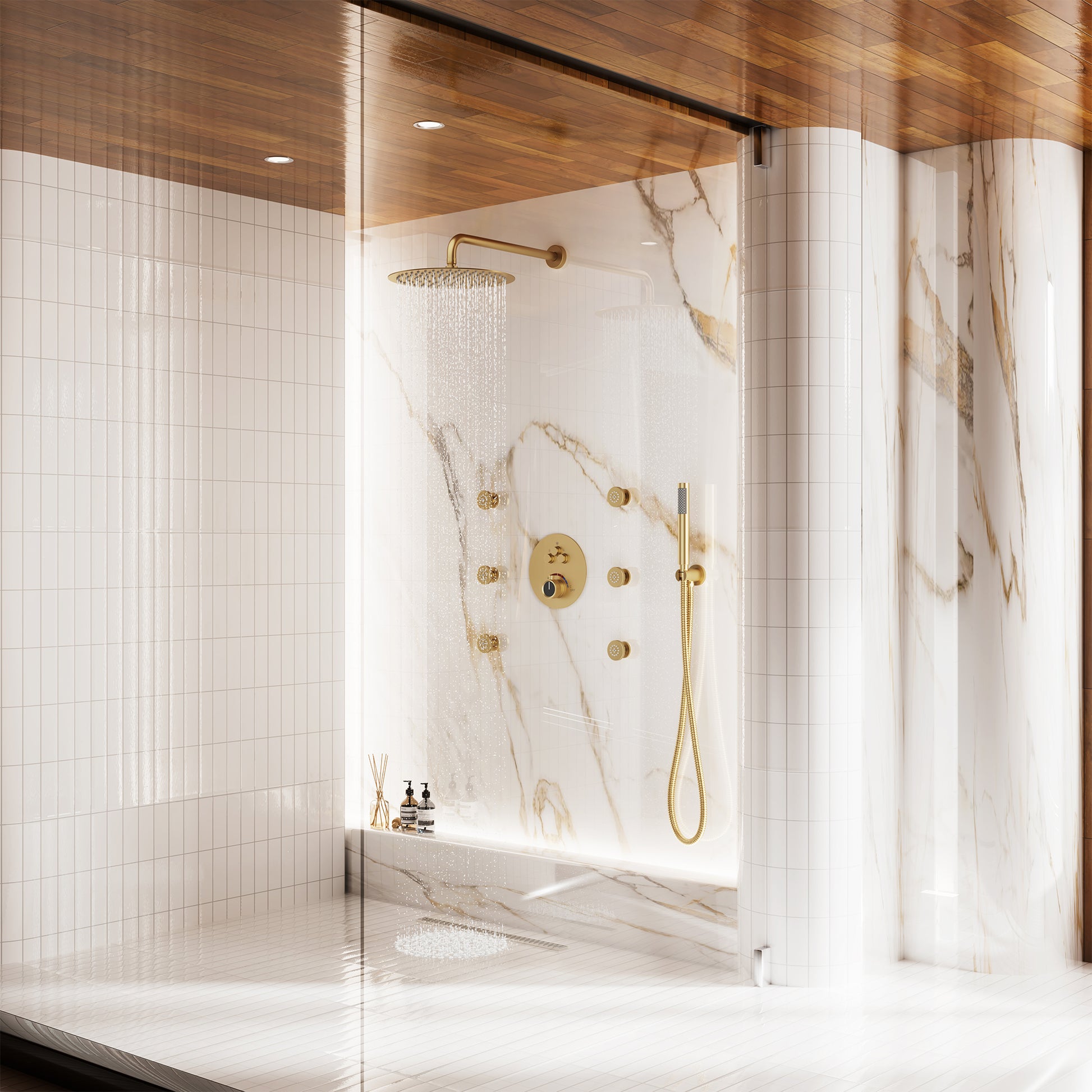 12" Round Rainfall Shower System with 6 Adjustable Body Jets