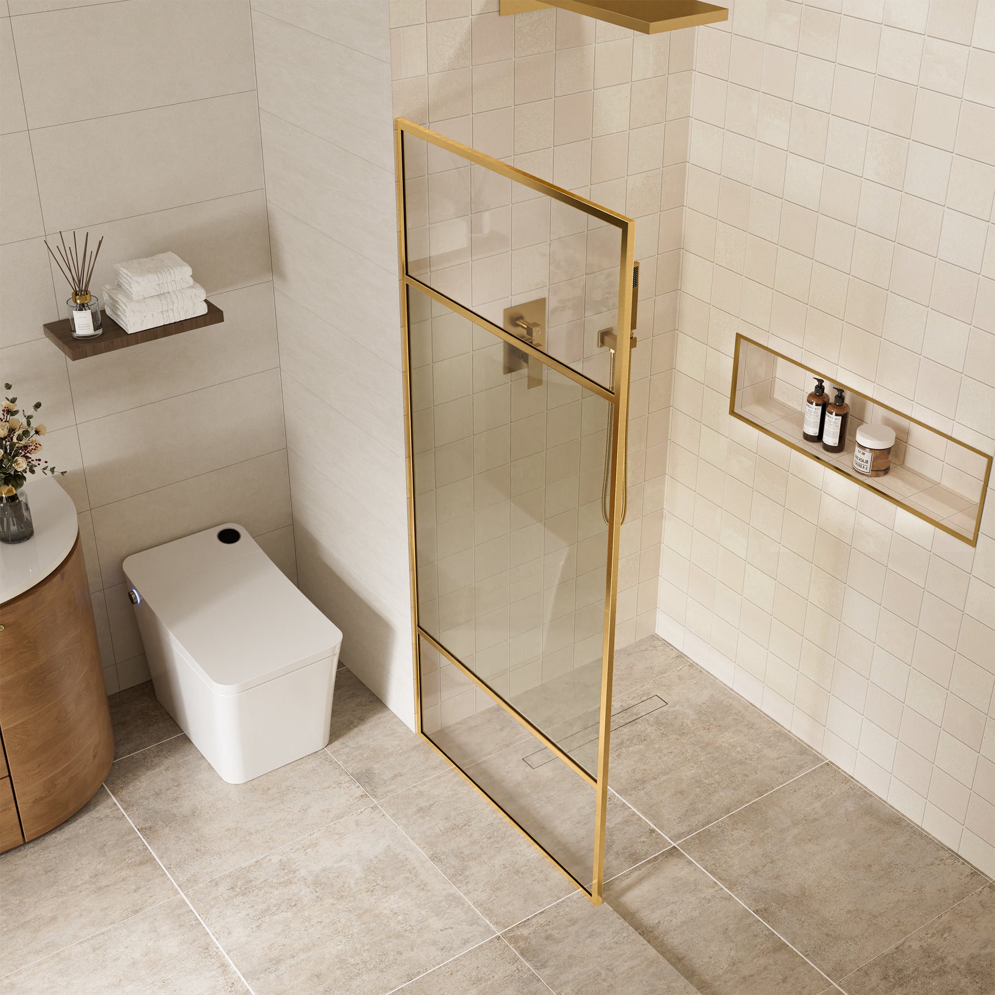 34"x74" Glass Shower Spliced Screen Panel with 304 Stainless Steel Hardware