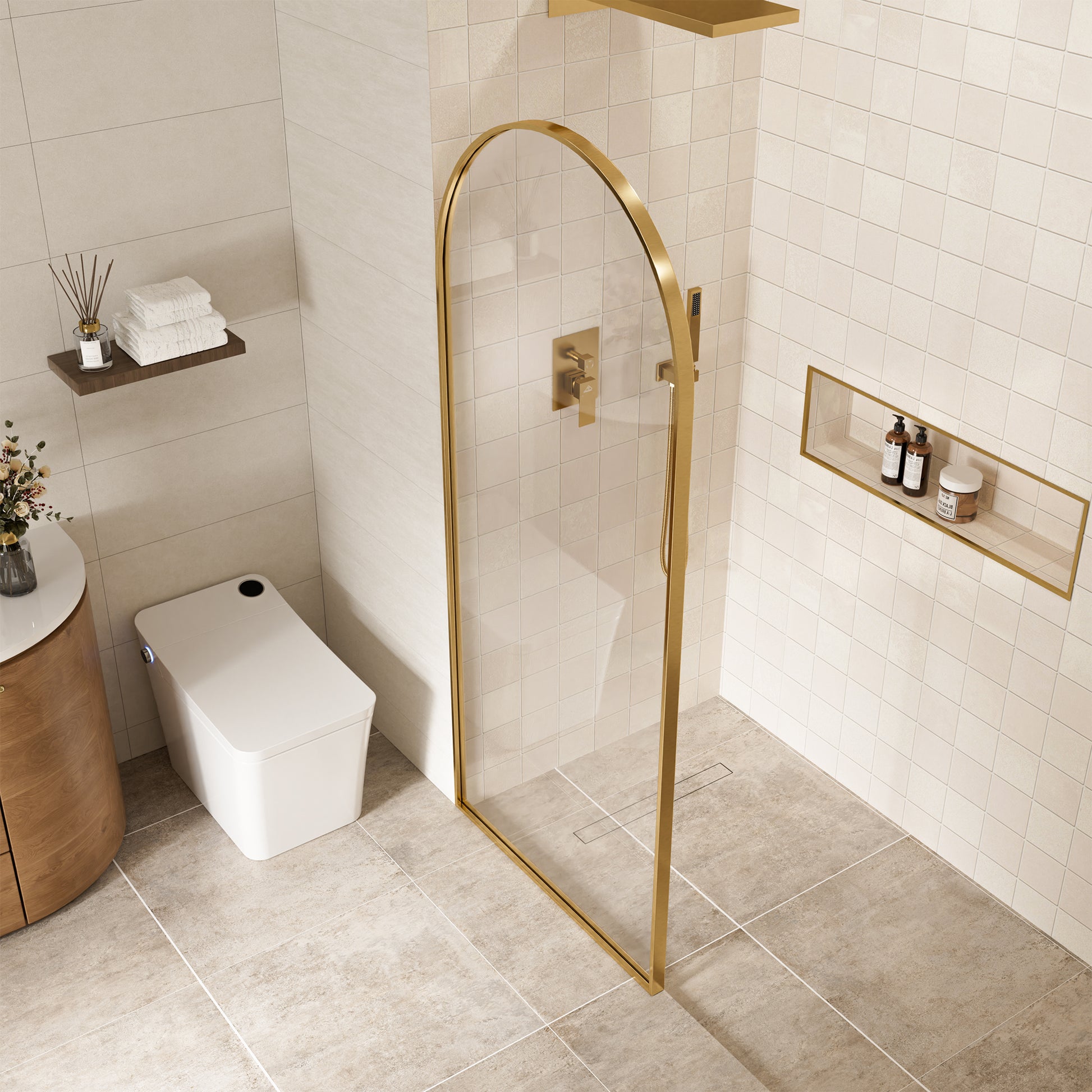 34"x78" Tempered Glass Shower Screen with Integrated Curved Frame