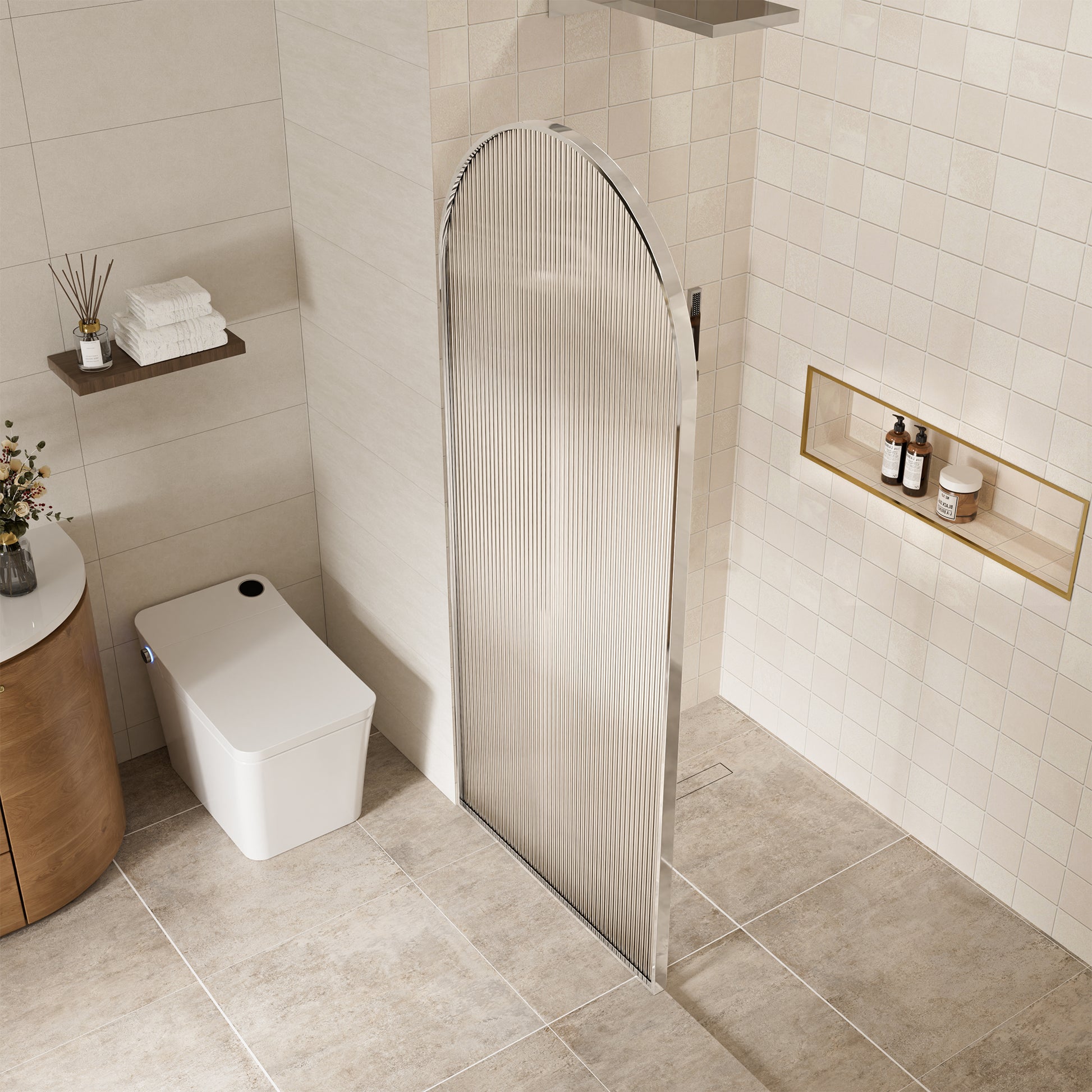34"x78" Curved Frosted Glass Shower Screen with 10mm SGCC-Certified Tempered Glass
